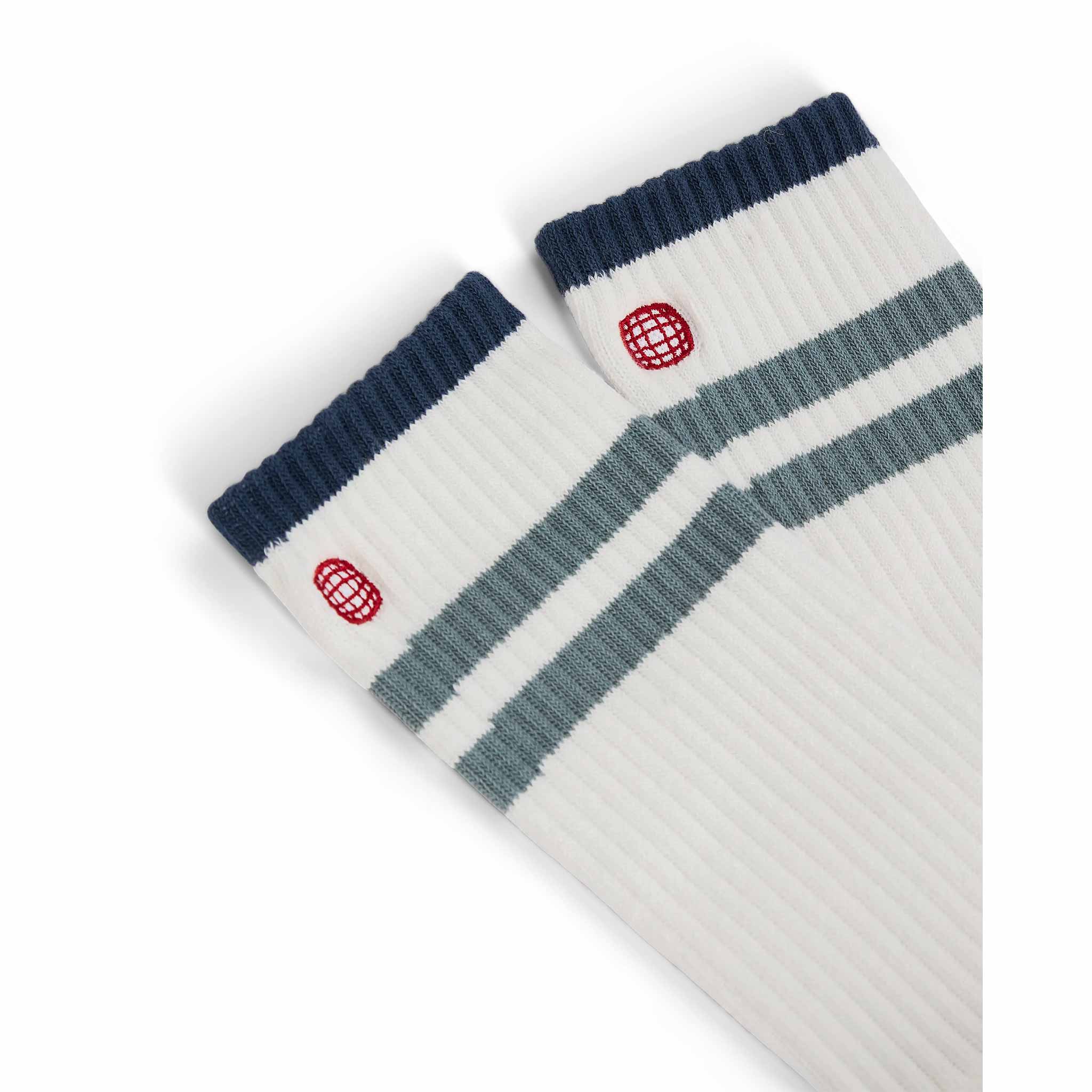 Oslo Crew Socks in White/Stormy Blue