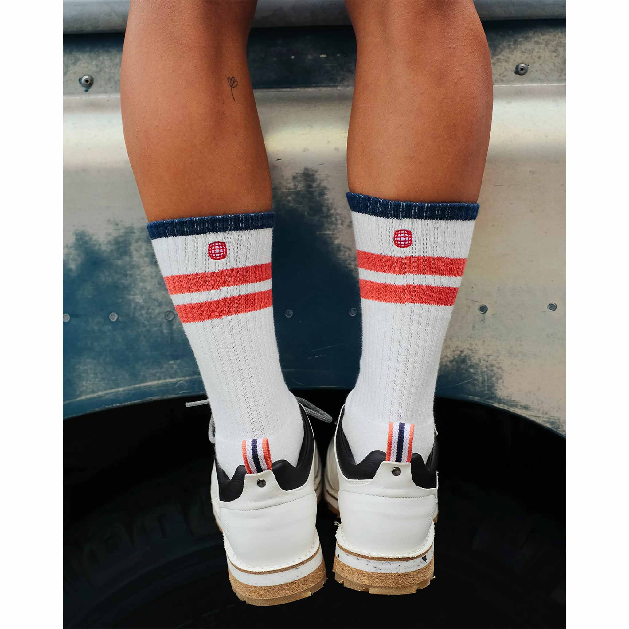 Oslo Crew Socks in White/Red