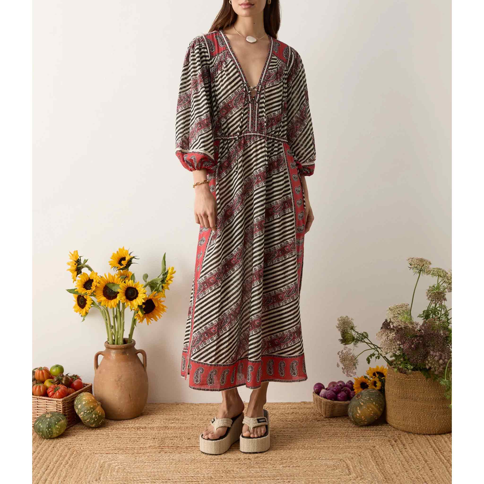 Marquee Lace Up Maxi Smock Dress