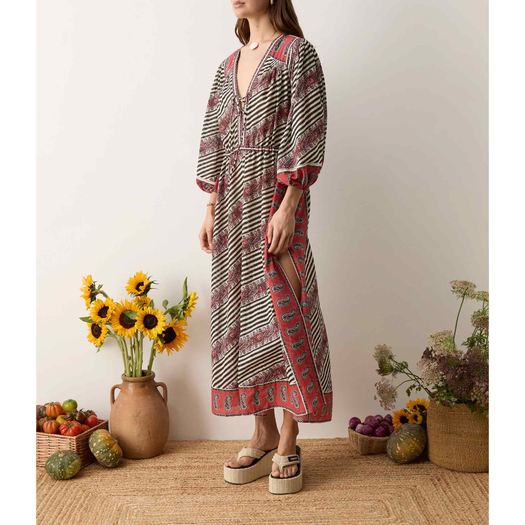 Marquee Lace Up Maxi Smock Dress