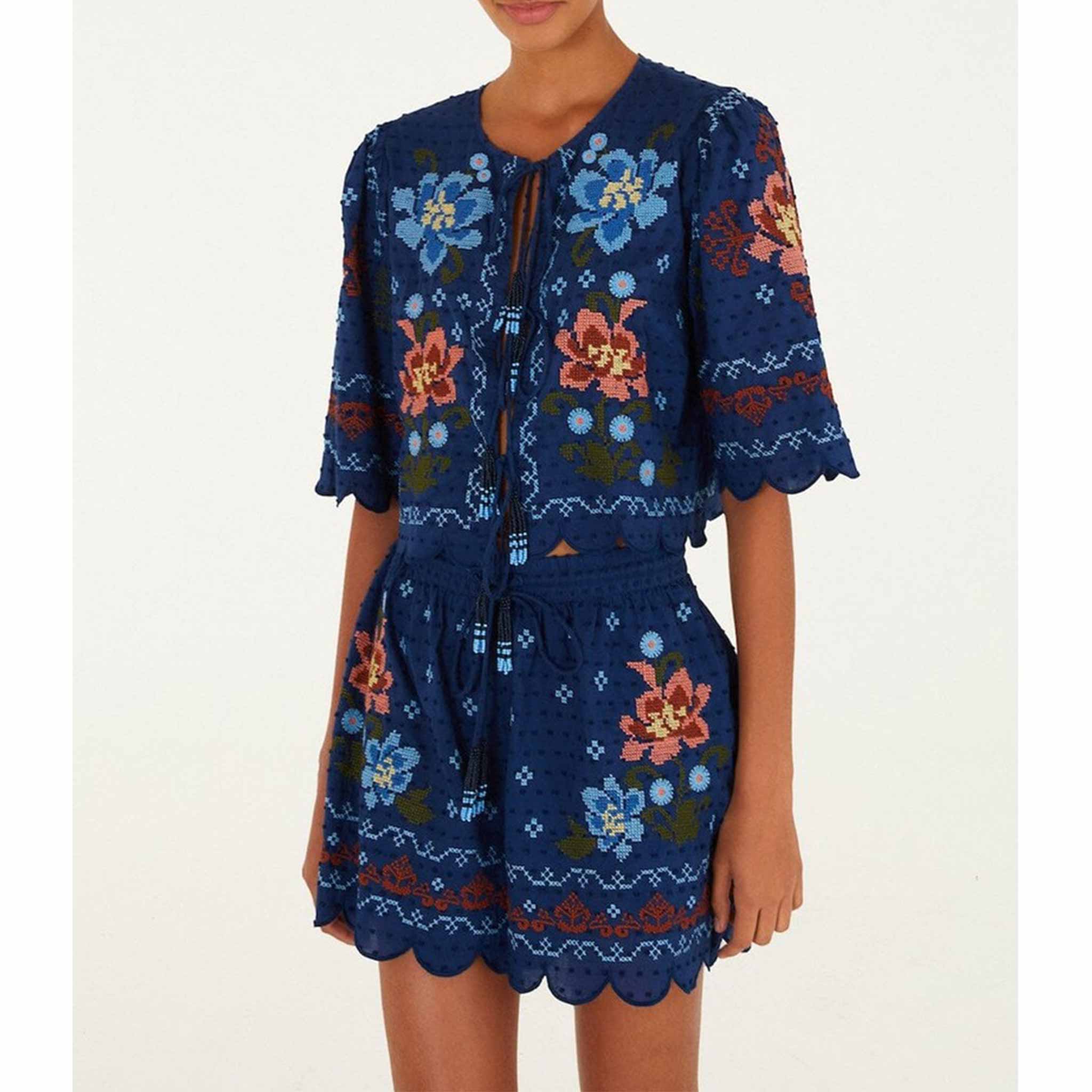 Stitched Garden Shorts in Dark Blue