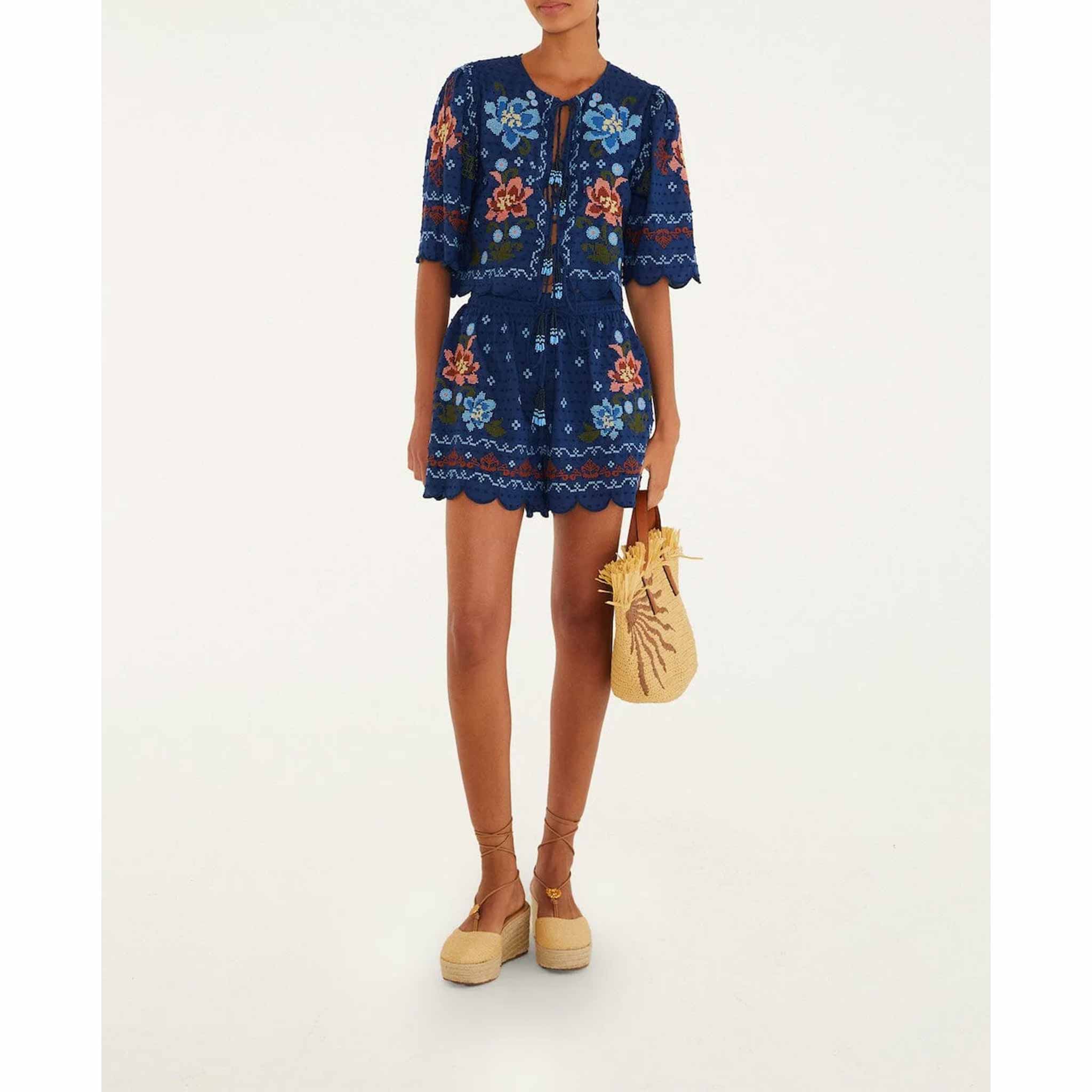 Stitched Garden Shorts in Dark Blue