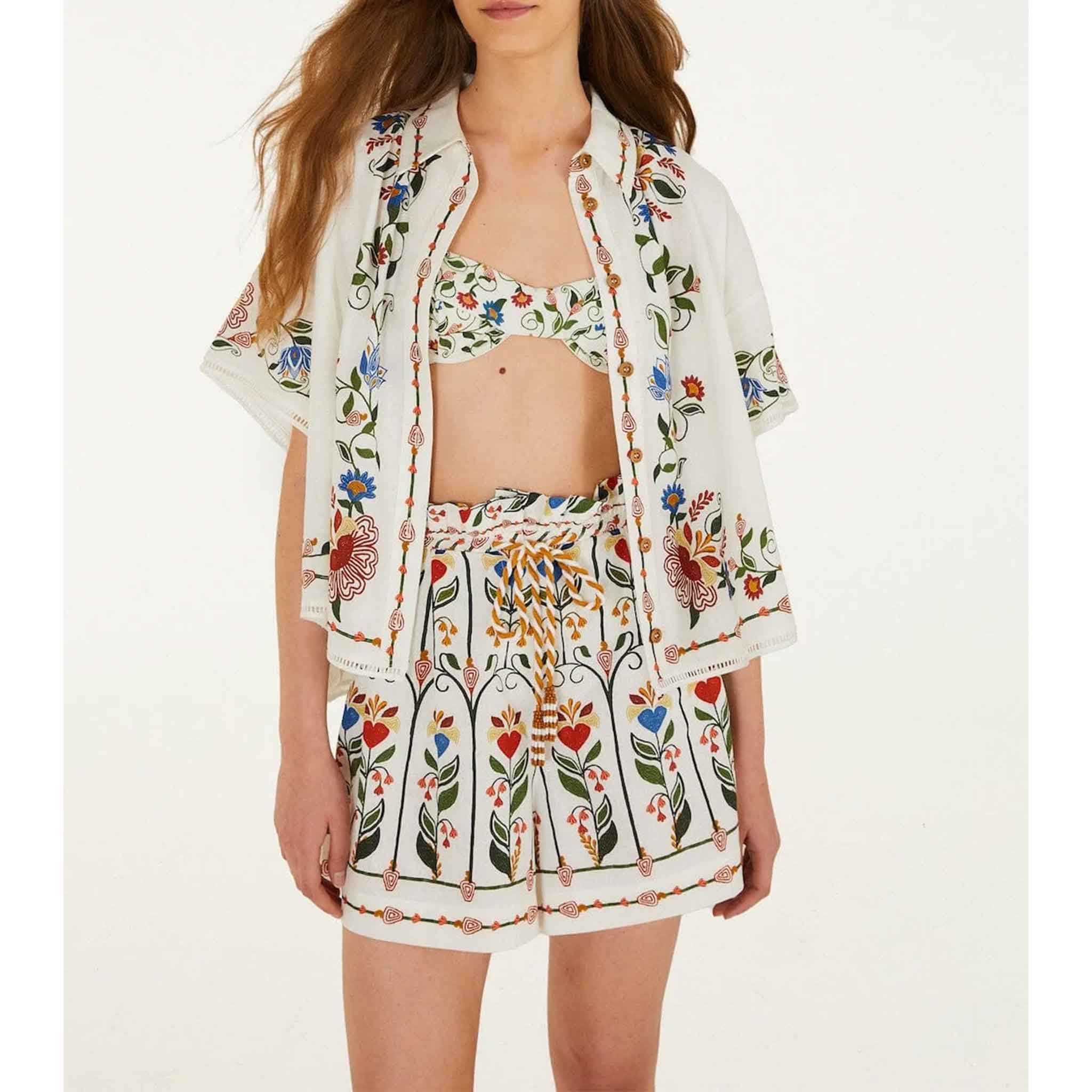 Stitched Garden Blouse in Off White
