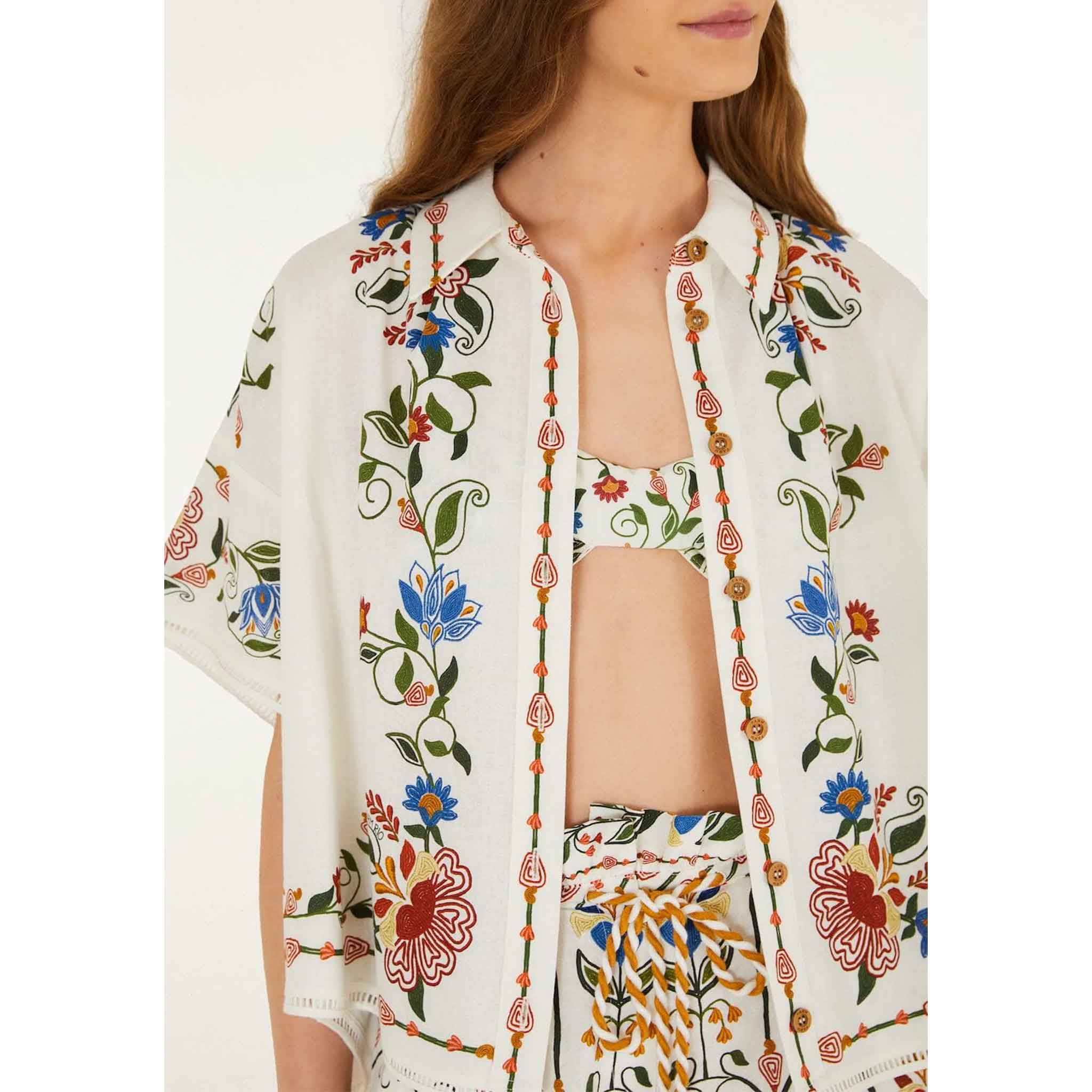 Stitched Garden Blouse in Off White