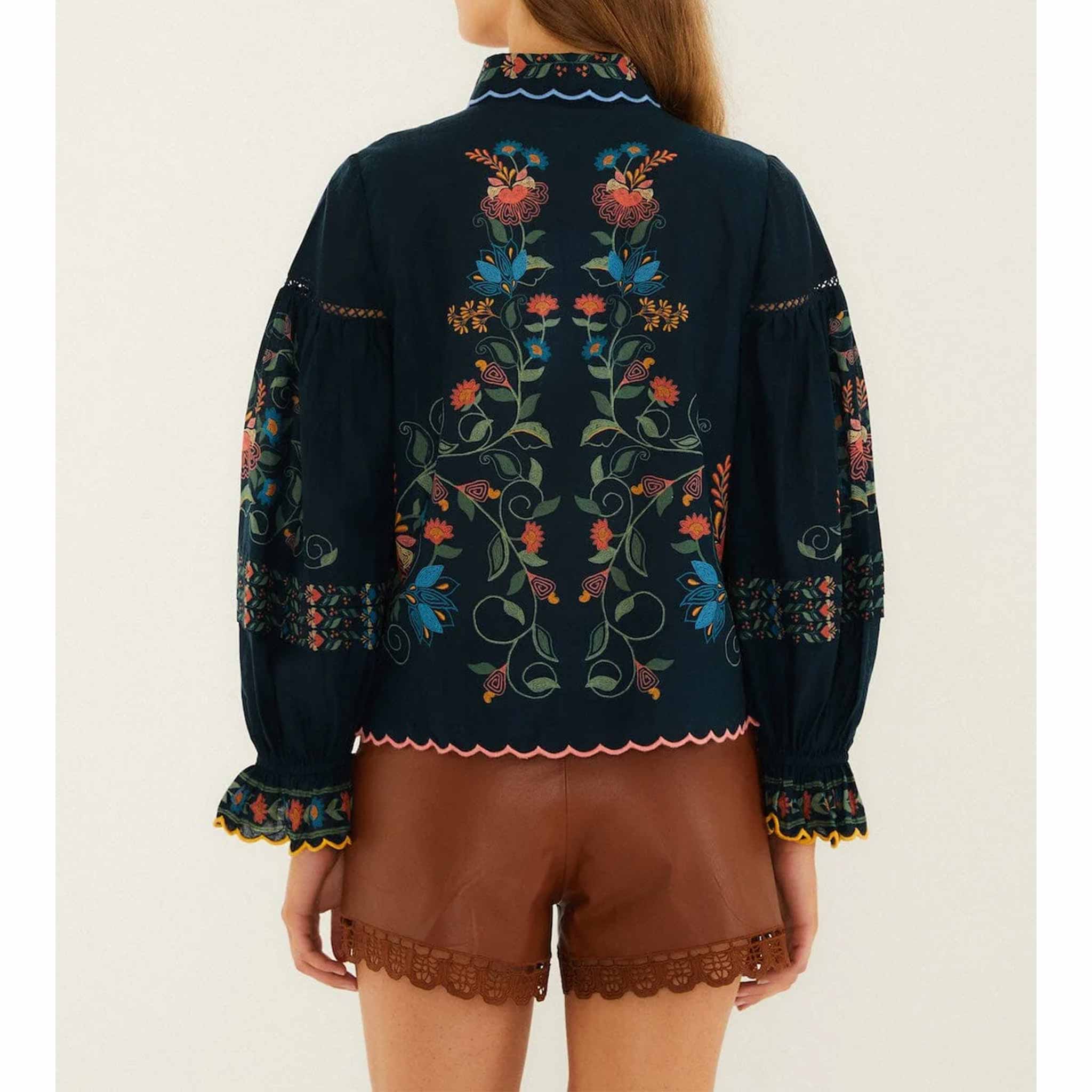 Stitched Garden Blouse in Dark Blue