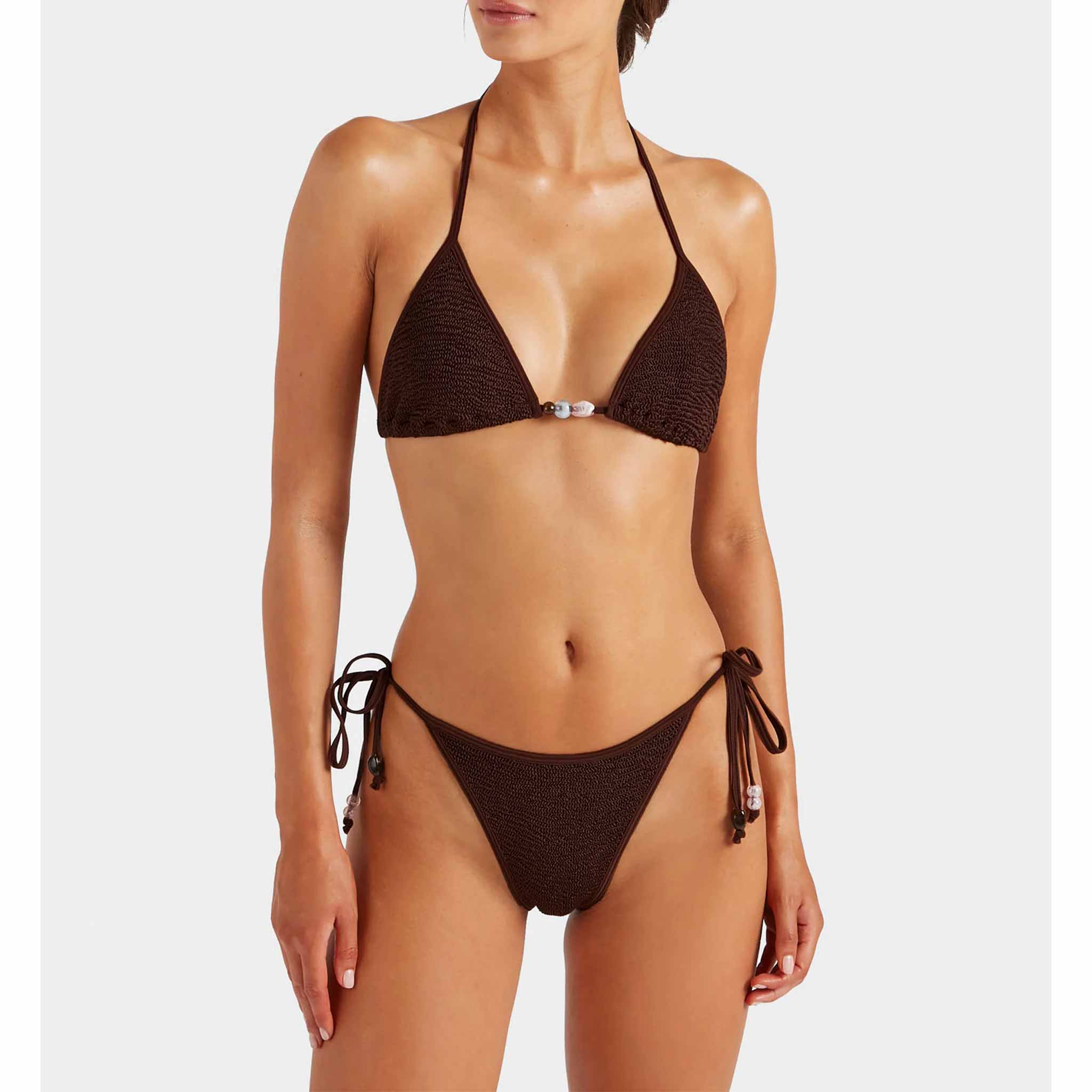 Gina Beaded Bikini in Metallic Chocolate