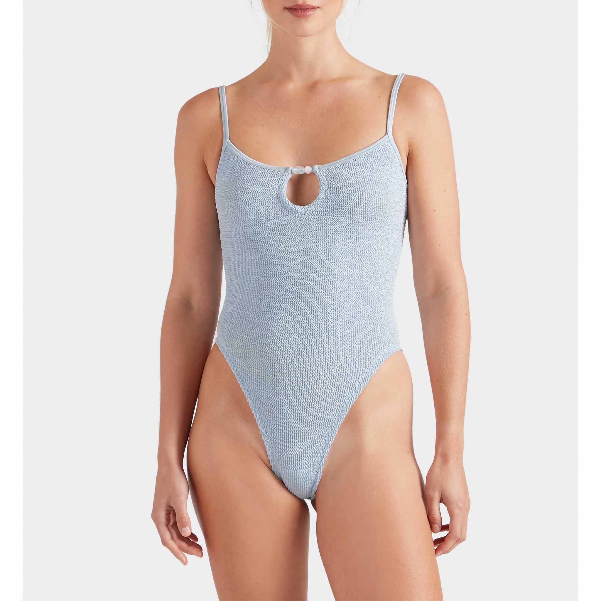 Mia Beaded Swim in Metallic Ice Blue