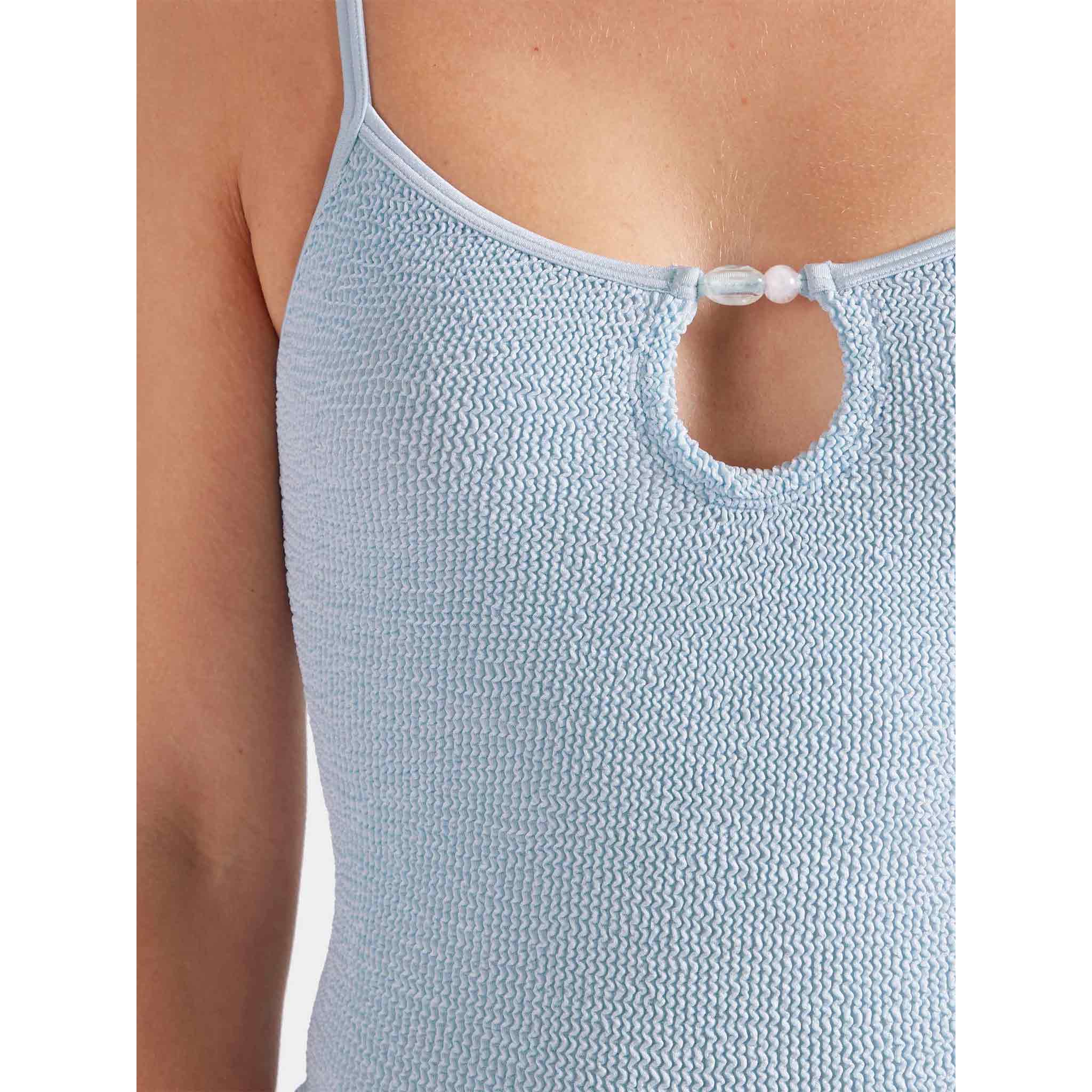 Mia Beaded Swim in Metallic Ice Blue