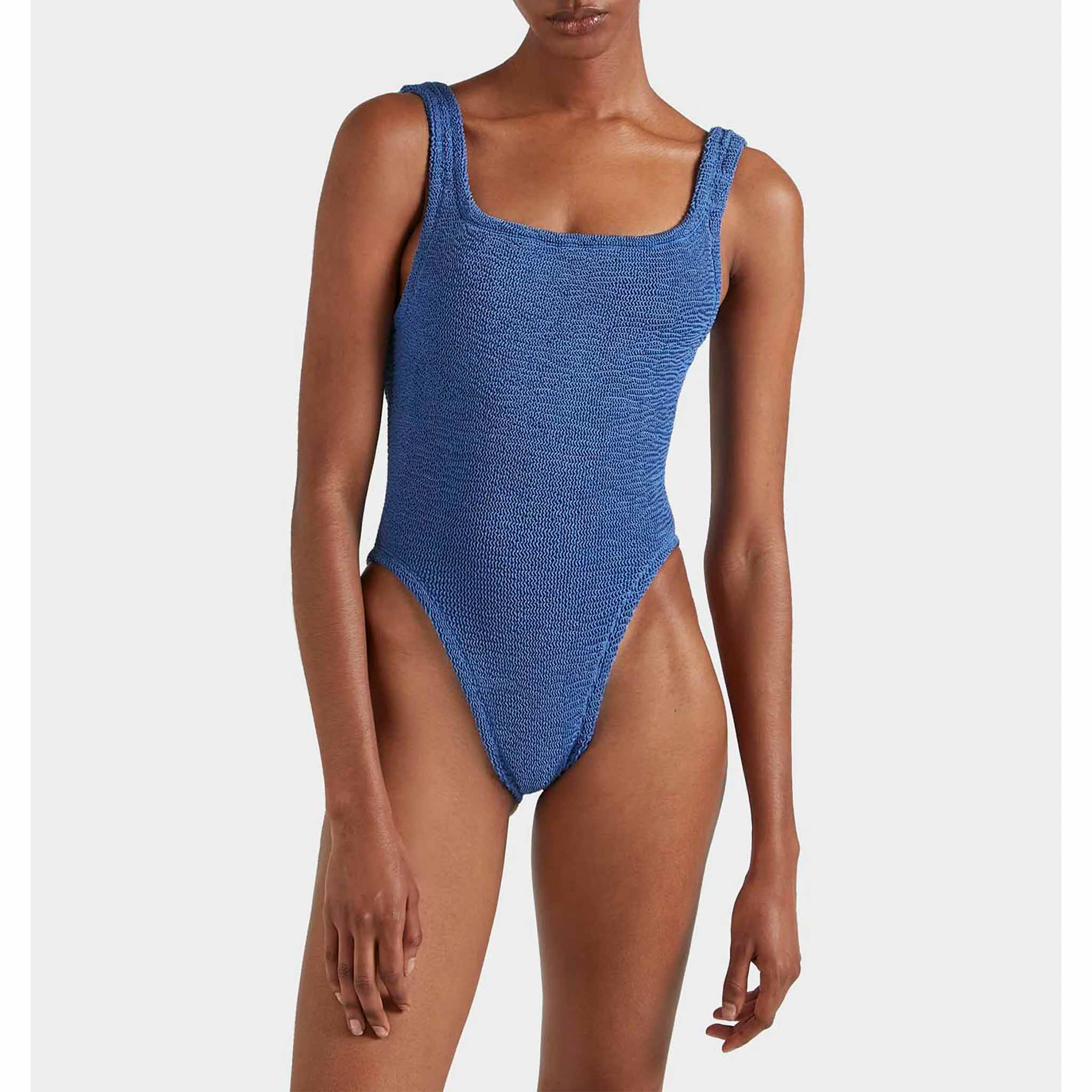 Square Neck Swim in Metallic Denim