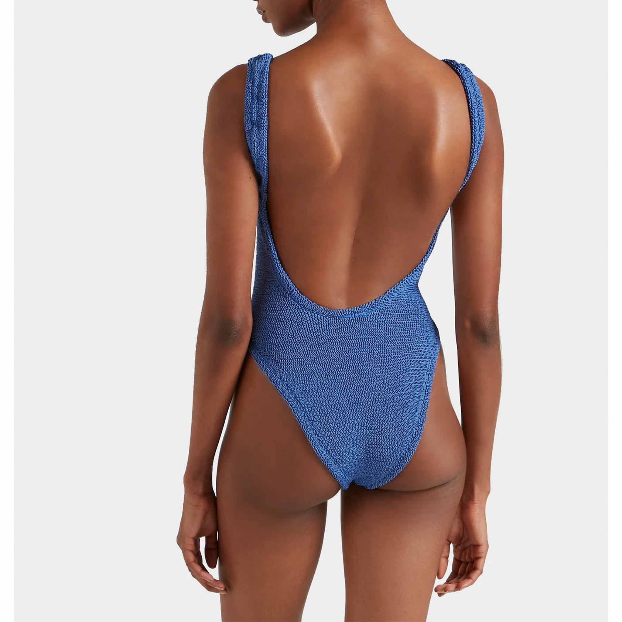 Square Neck Swim in Metallic Denim