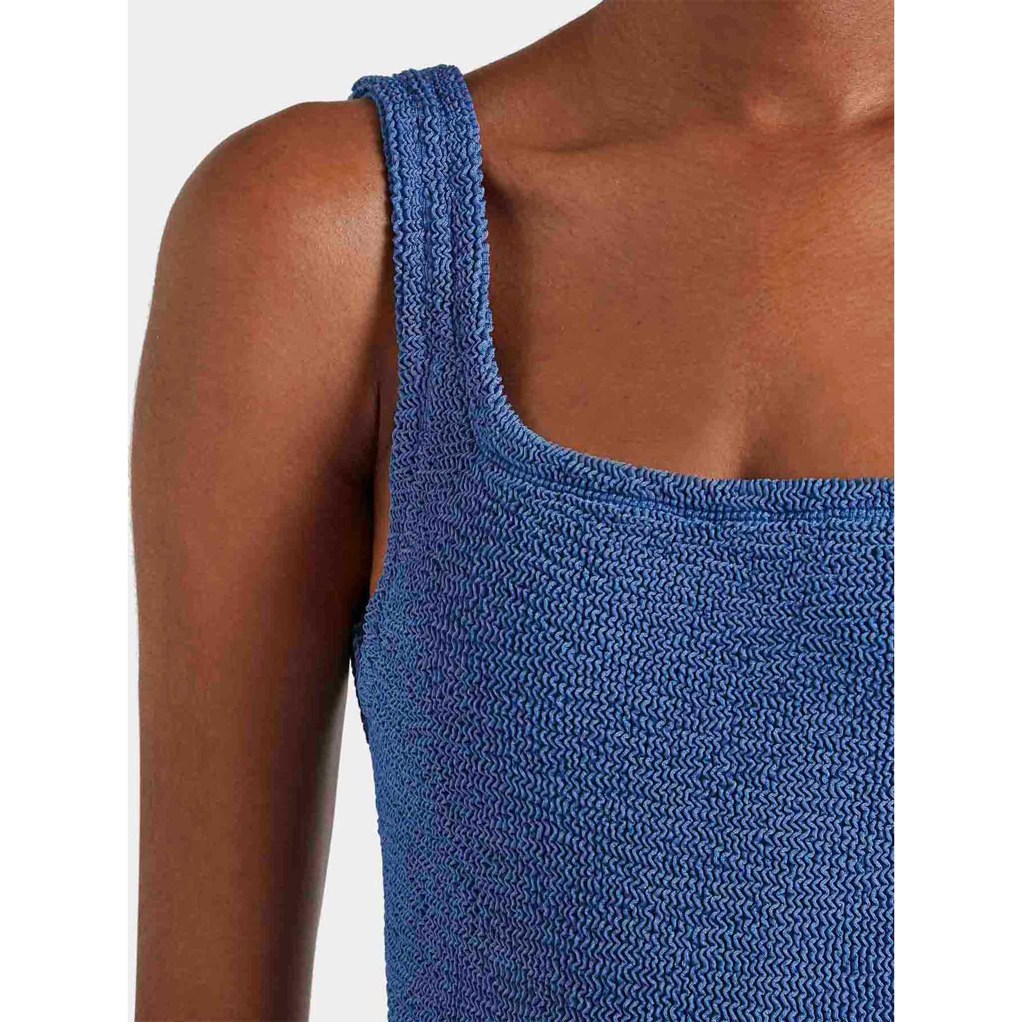 Square Neck Swim in Metallic Denim