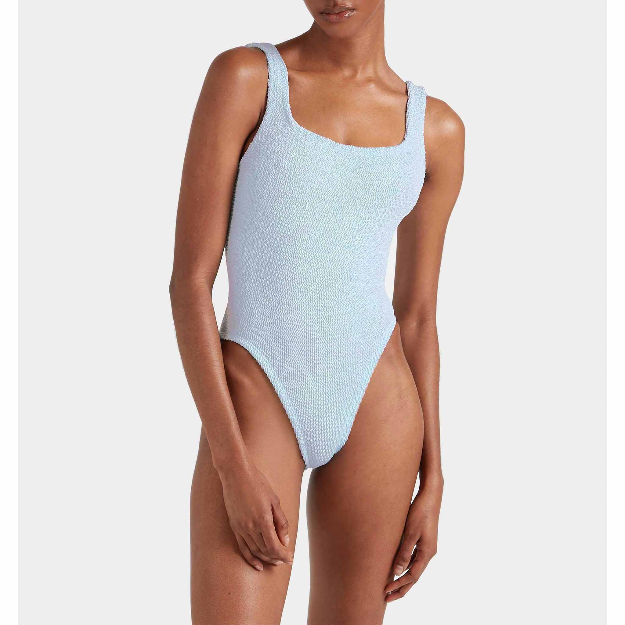 Square Neck Swim in Metallic Ice Blue