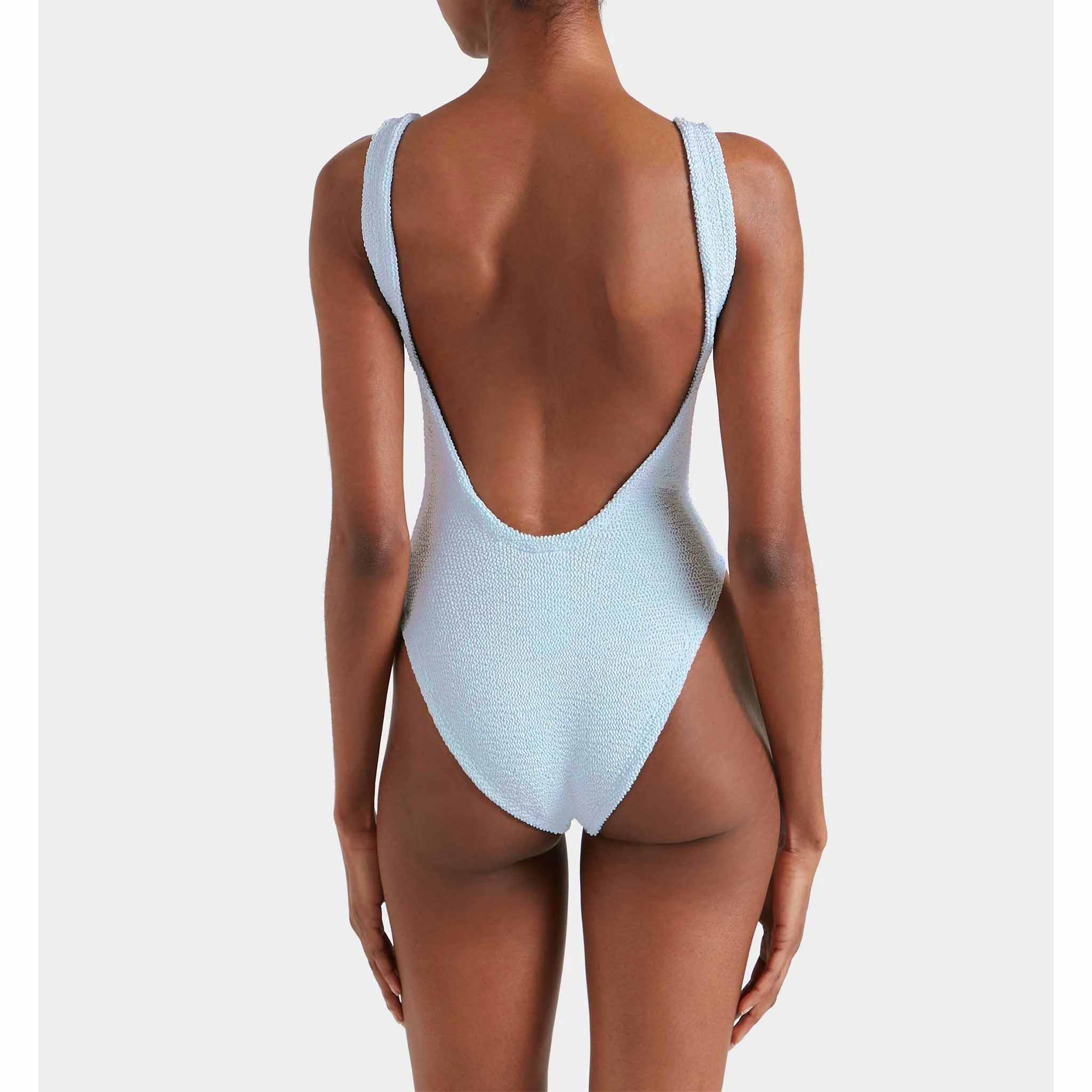 Square Neck Swim in Metallic Ice Blue