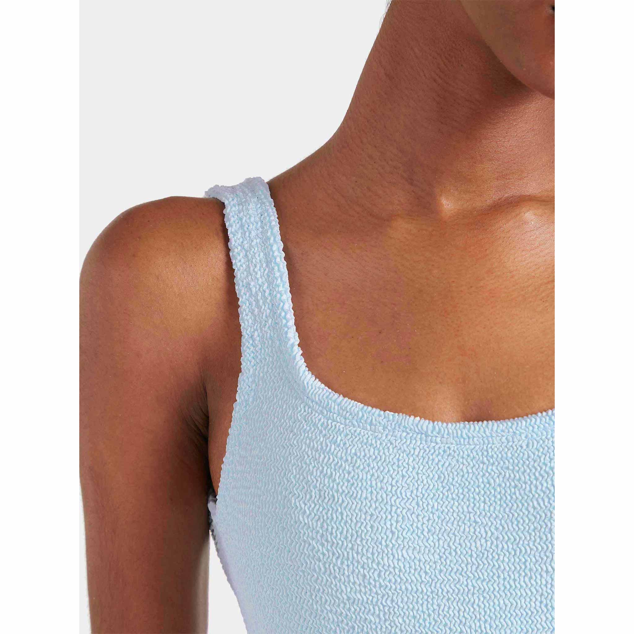 Square Neck Swim in Metallic Ice Blue