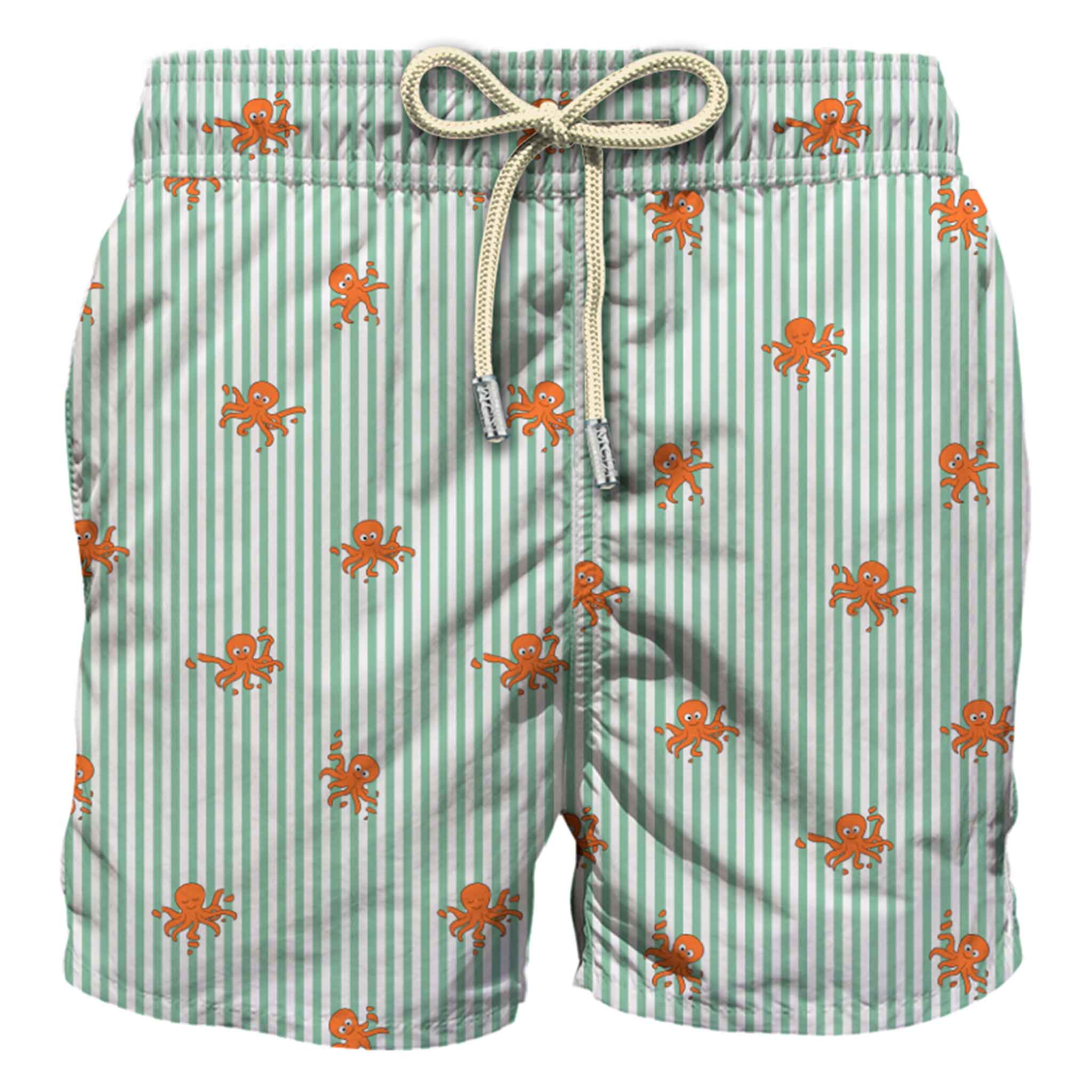 Octopus Swim Shorts in Green Stripe