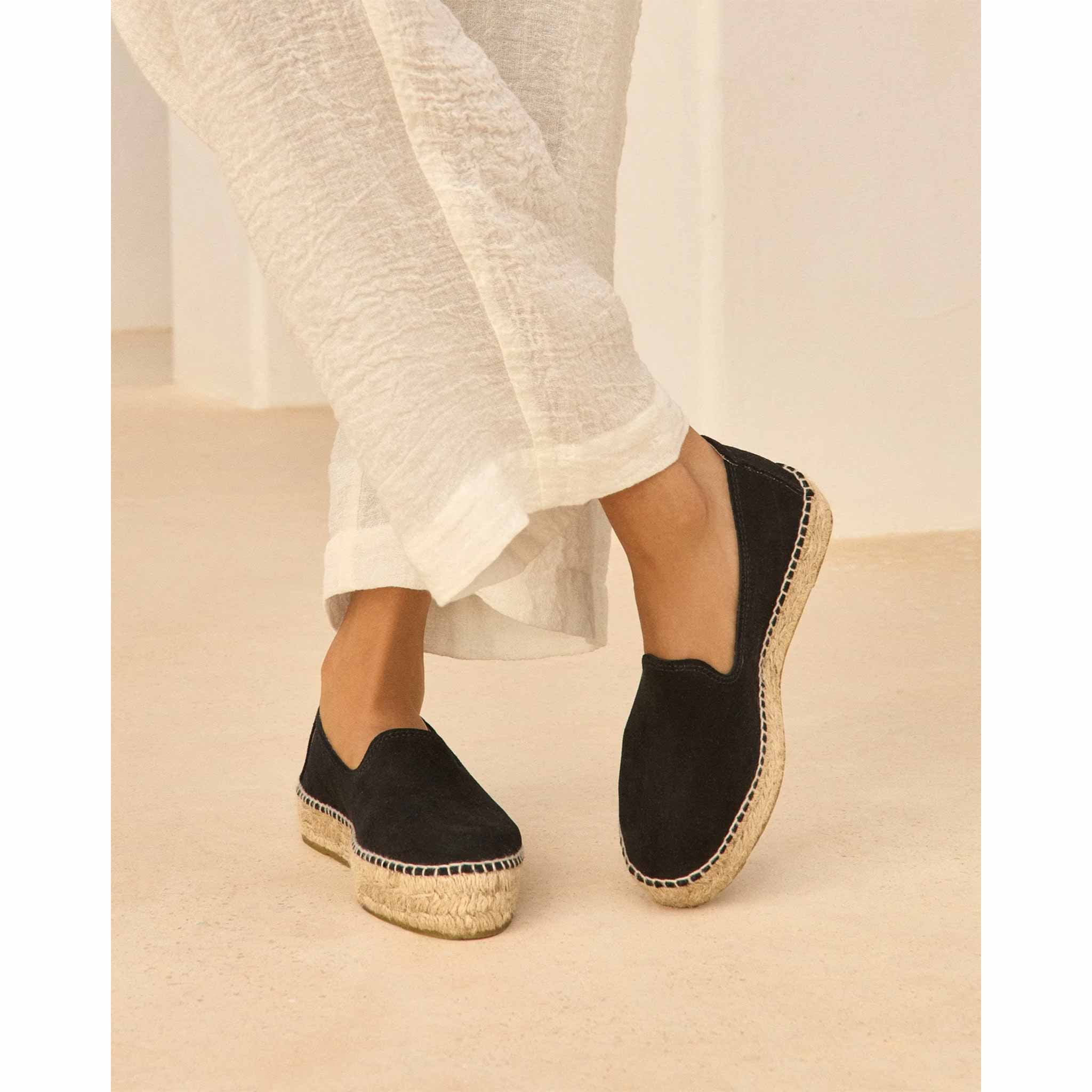 Double Sole Espadrilles in Suede Black