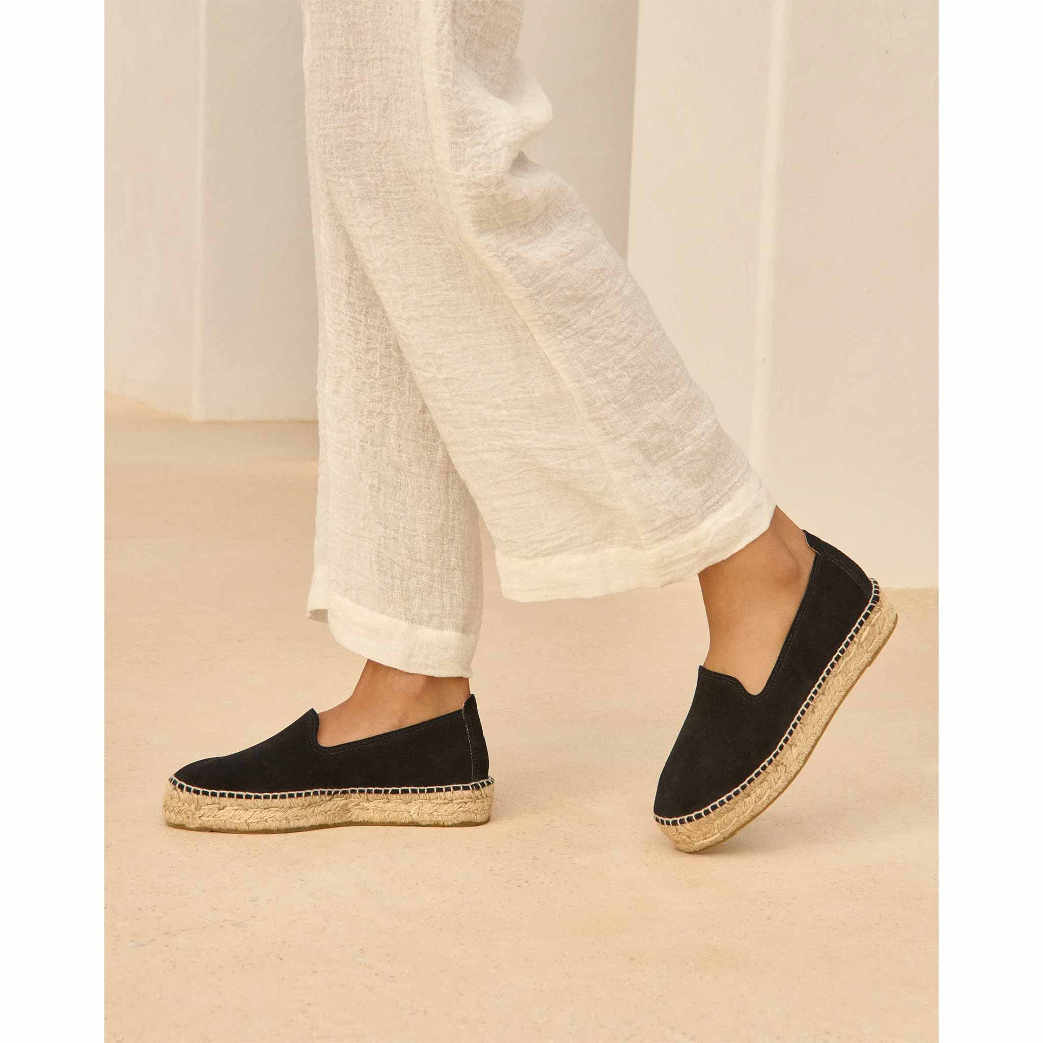 Double Sole Espadrilles in Suede Black