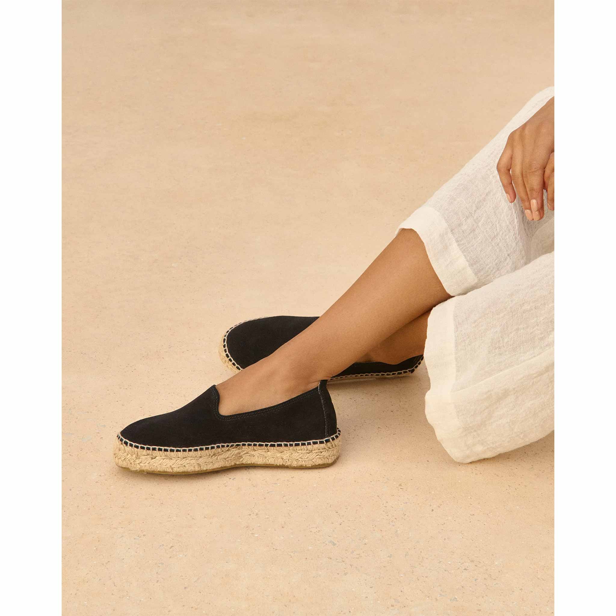 Double Sole Espadrilles in Suede Black
