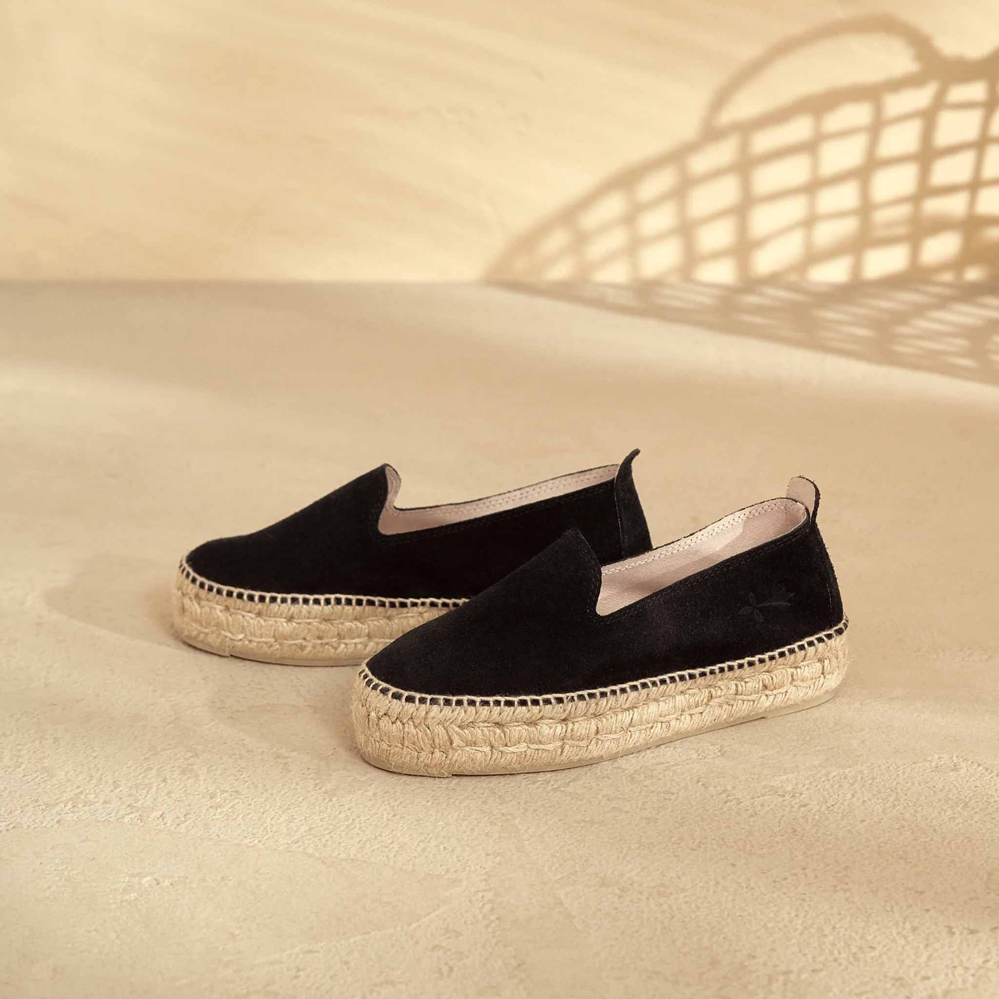 Double Sole Espadrilles in Suede Black