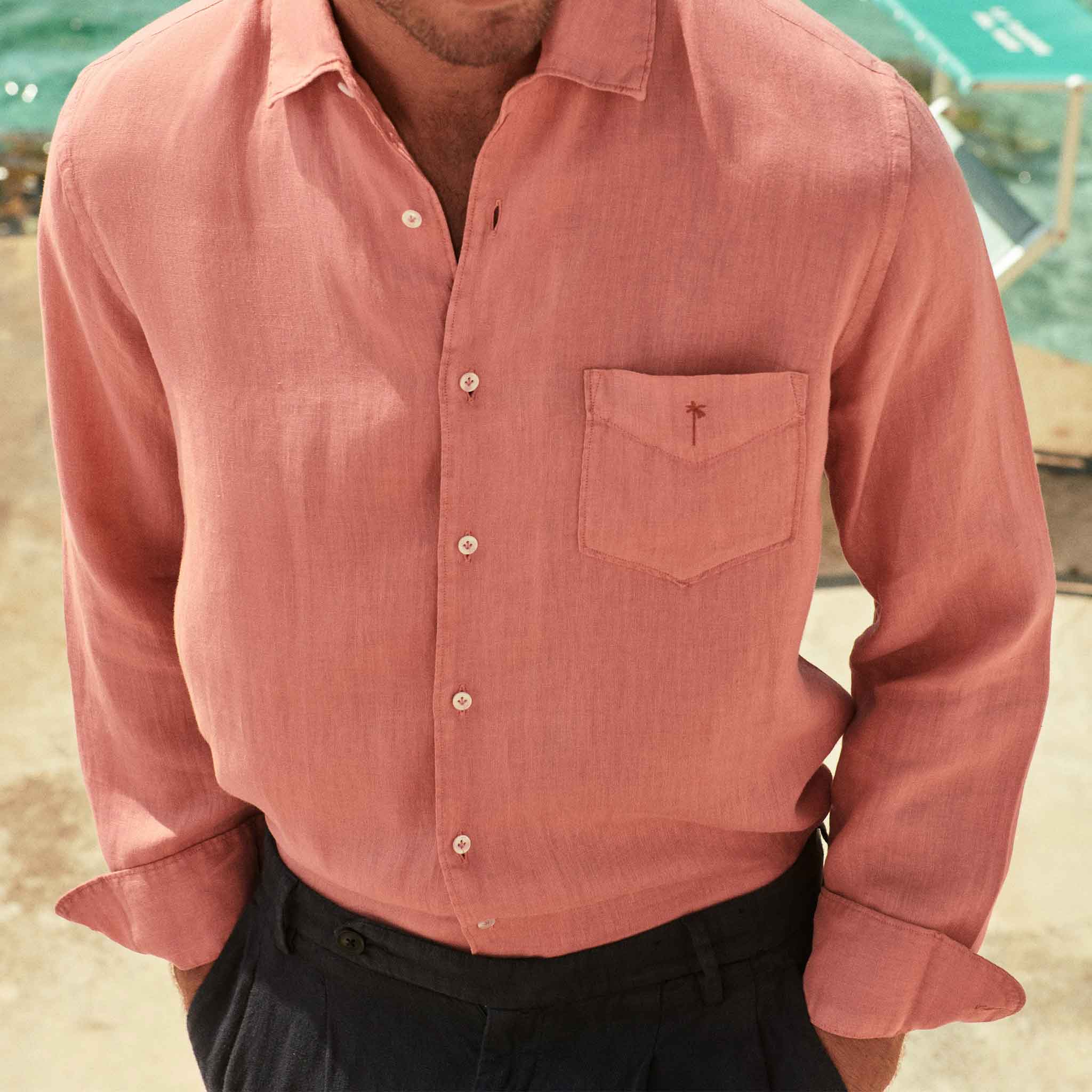 Panama Linen Shirt in Brick Dust