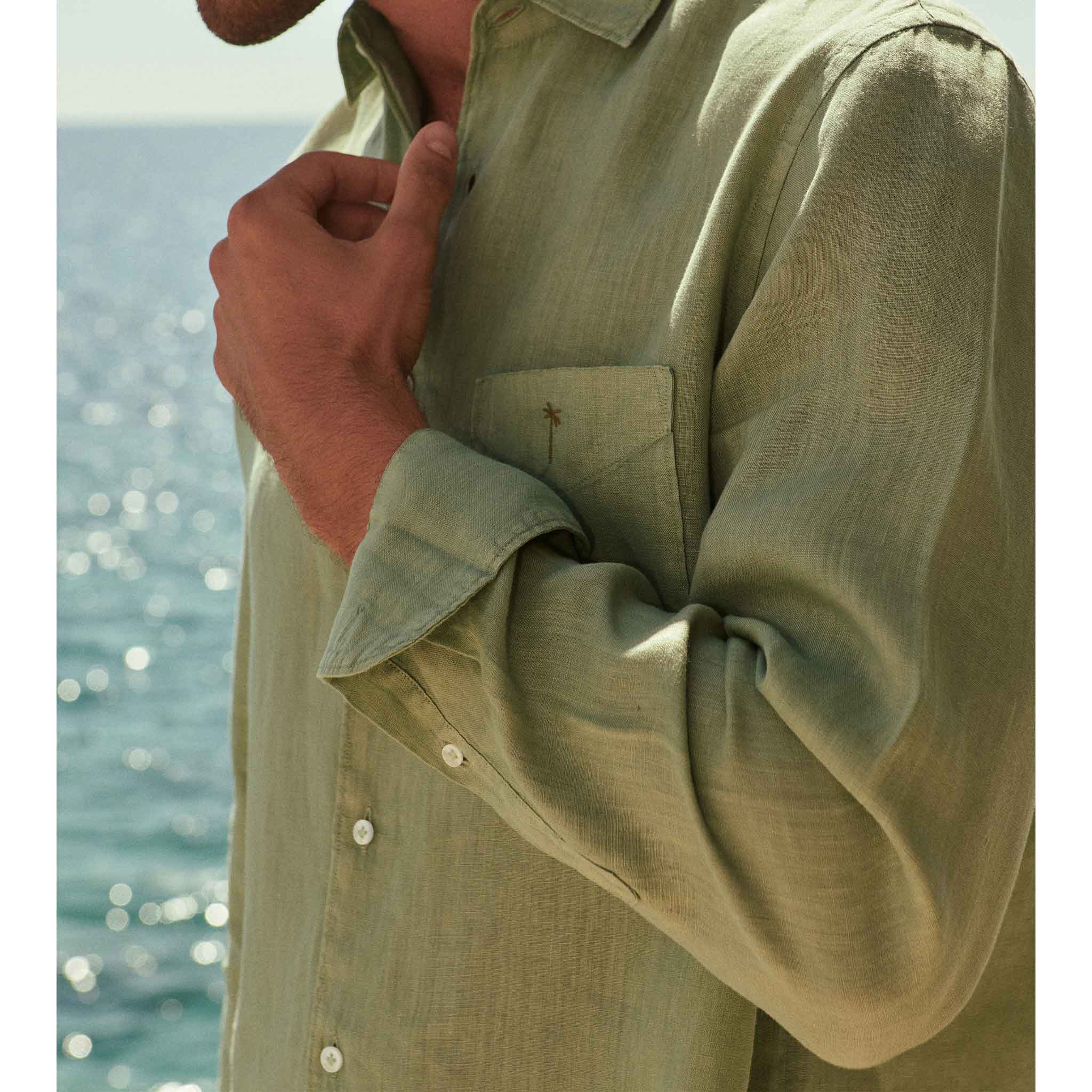 Panama Linen Shirt in Military Green