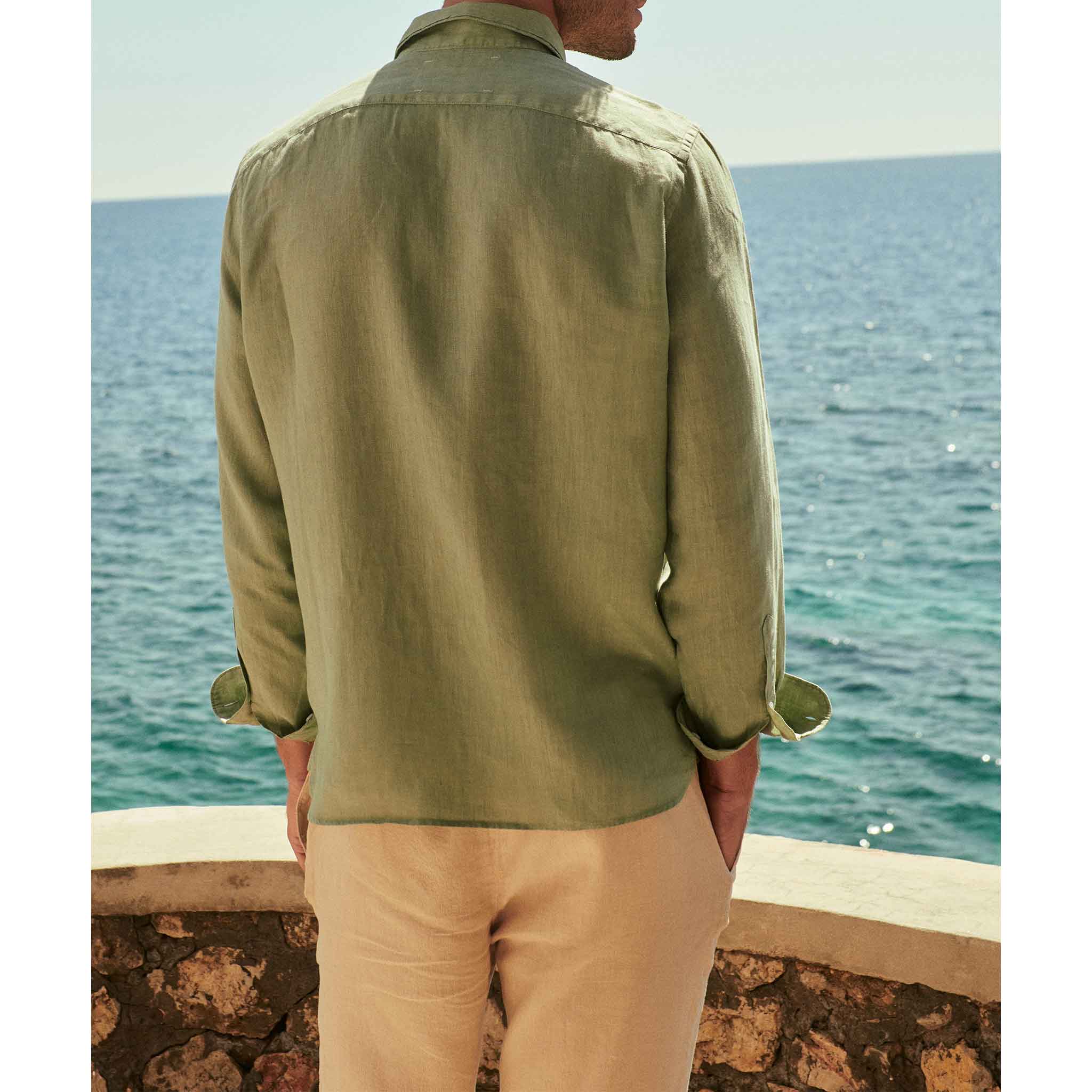 Panama Linen Shirt in Military Green