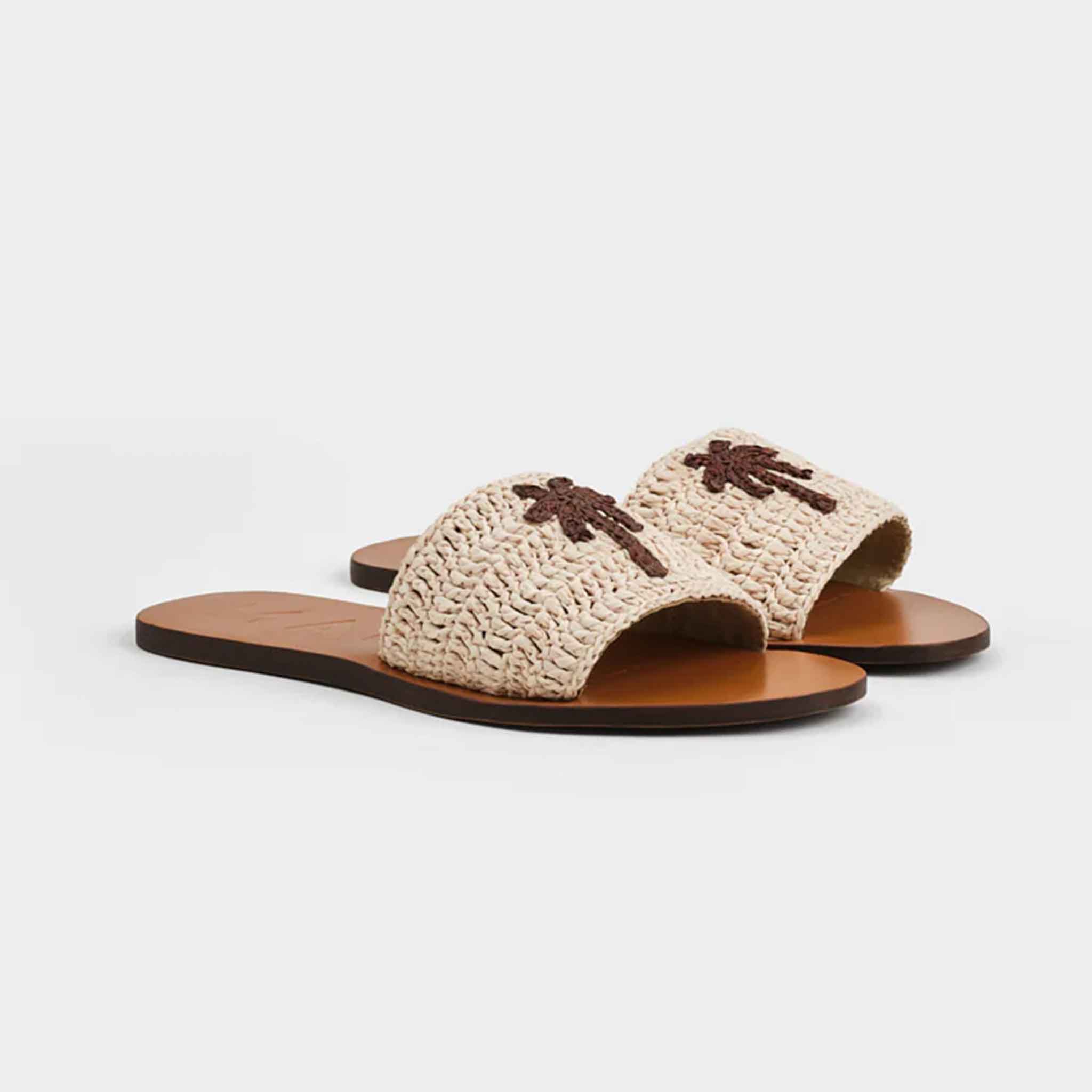 Leather Sandals in Raffia Palm