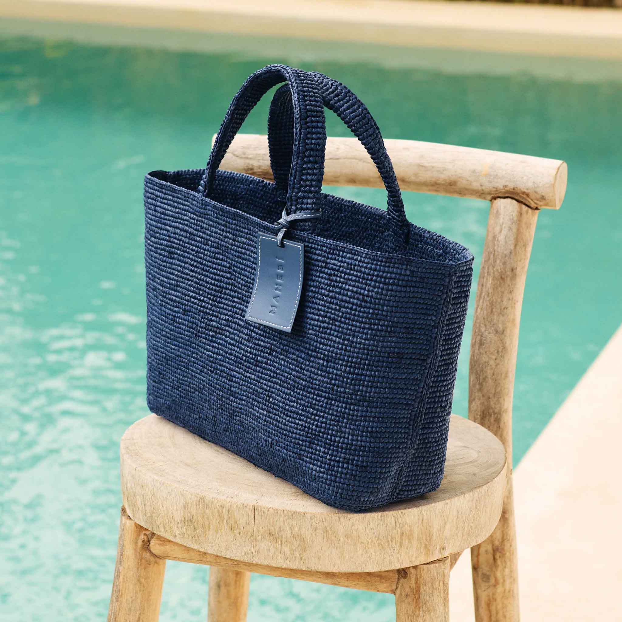 Sunset Bag Medium in Raffia Navy