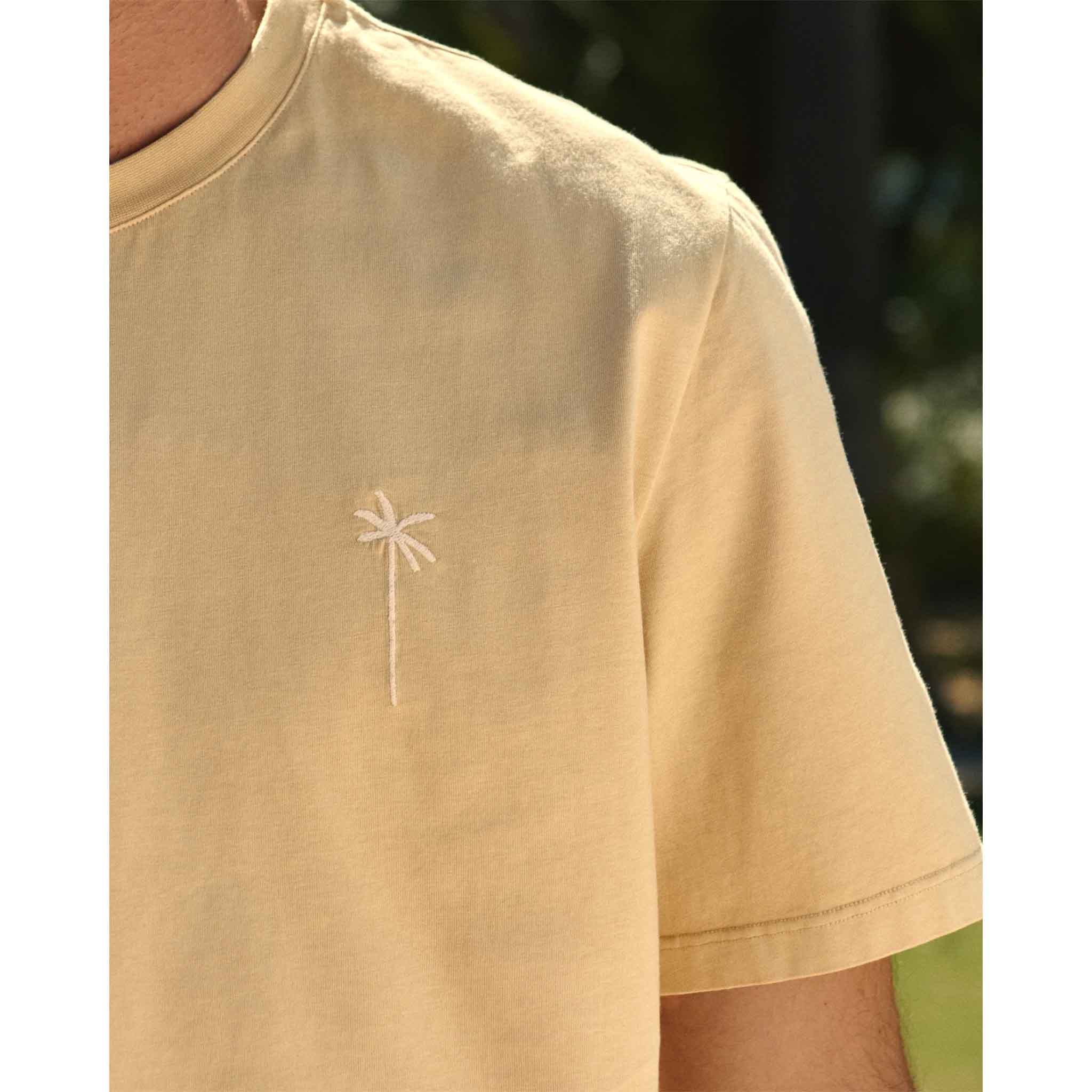 T Shirt with Palm Embroidery in Camel