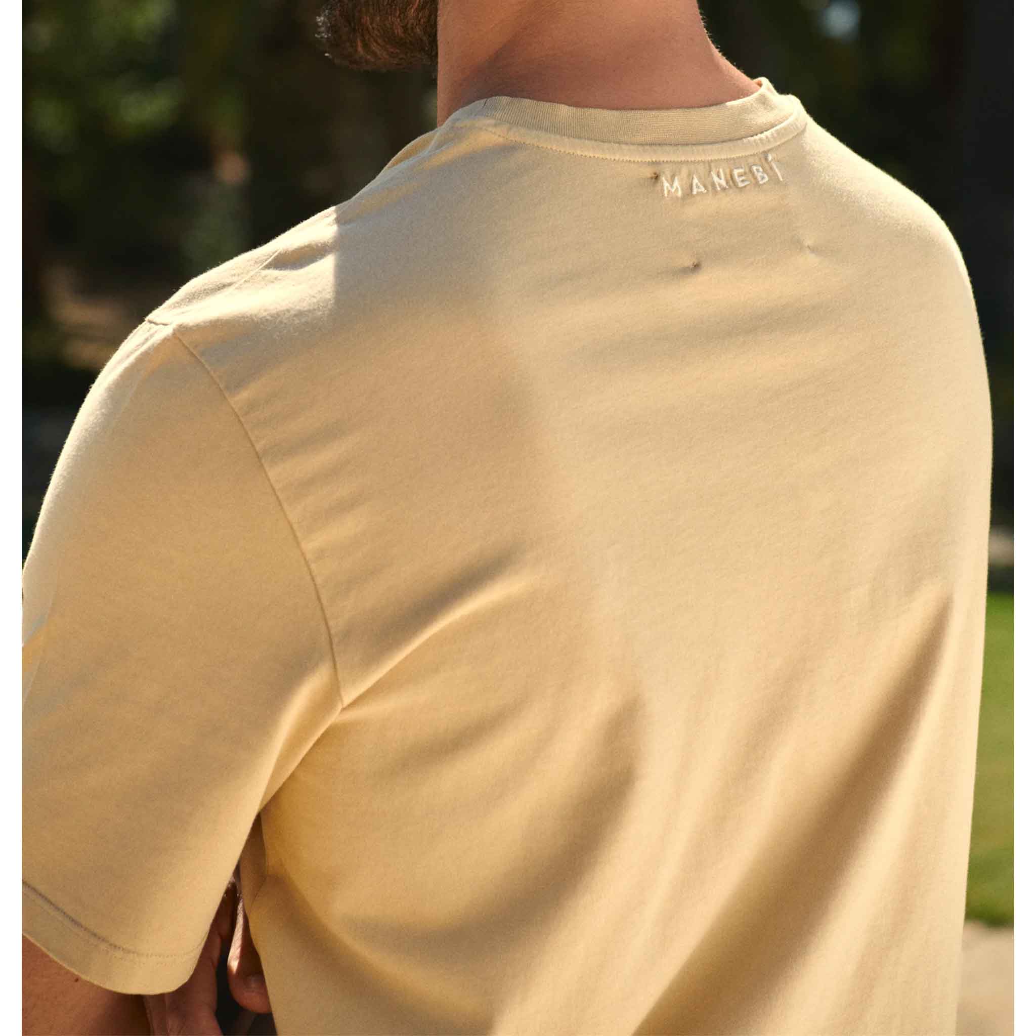 T Shirt with Palm Embroidery in Camel