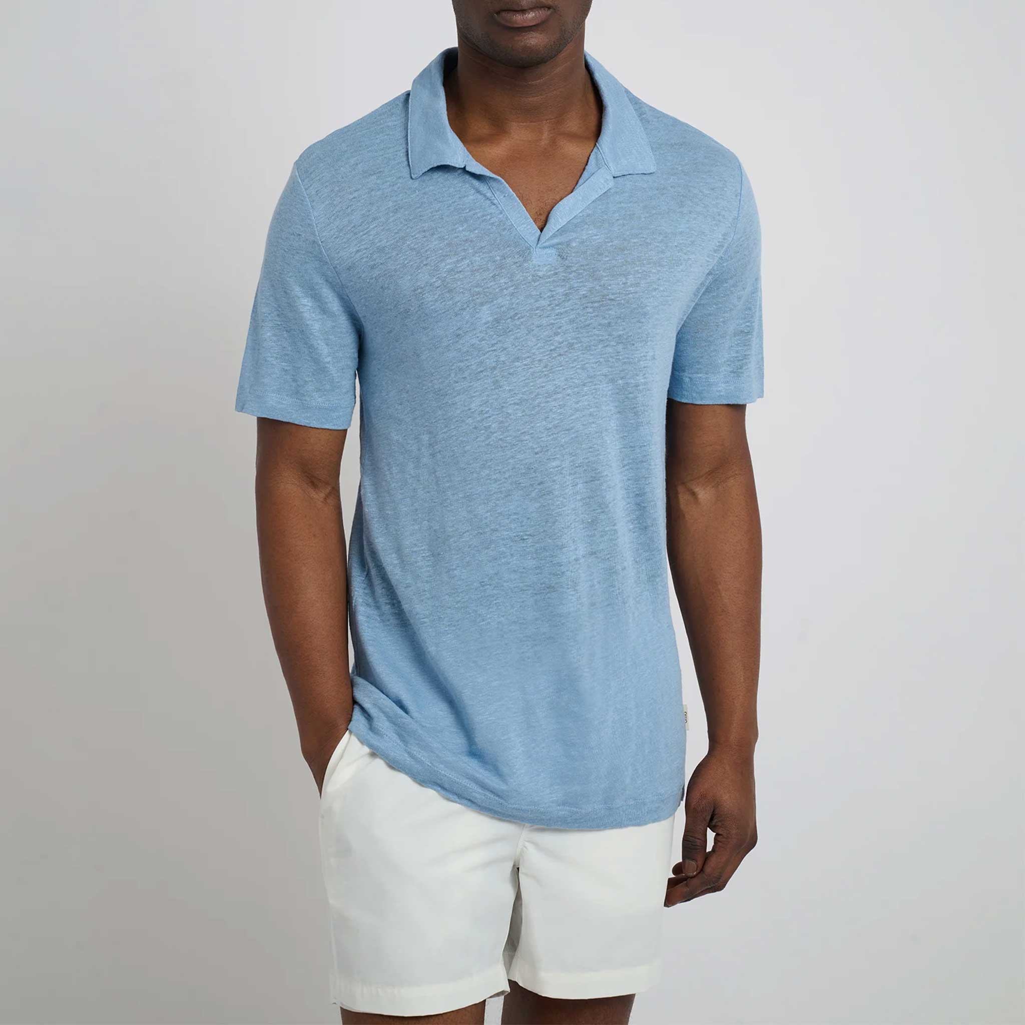 Shaun Linen Polo in Dusty Blue