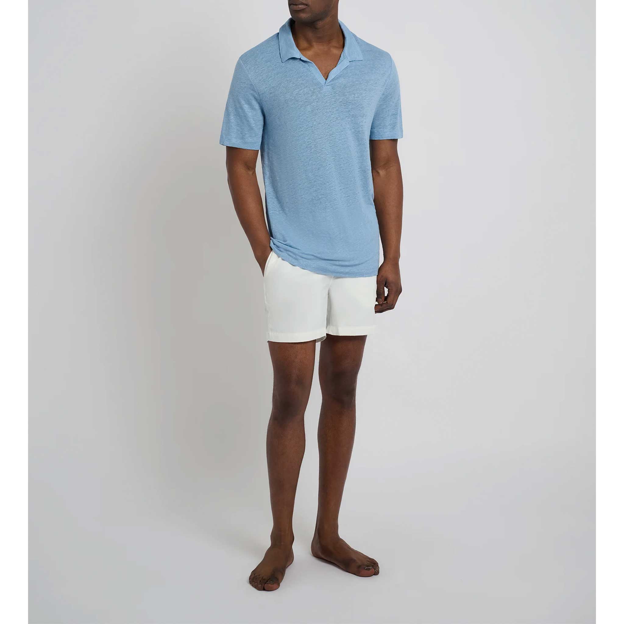 Shaun Linen Polo in Dusty Blue