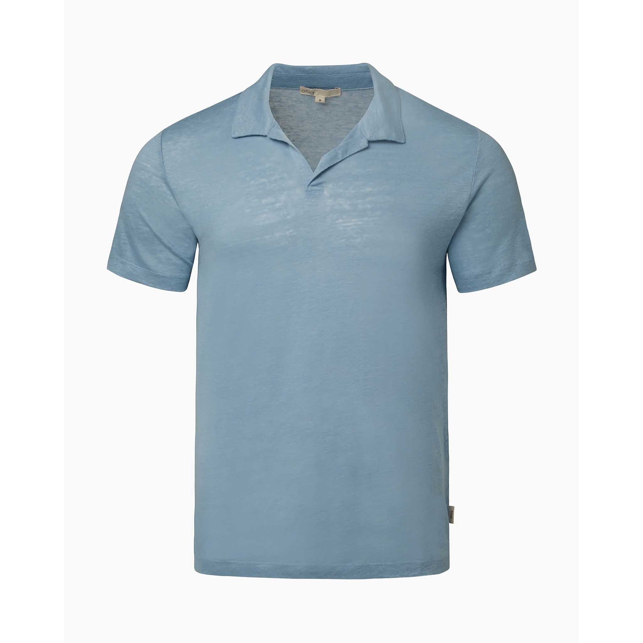 Shaun Linen Polo in Dusty Blue