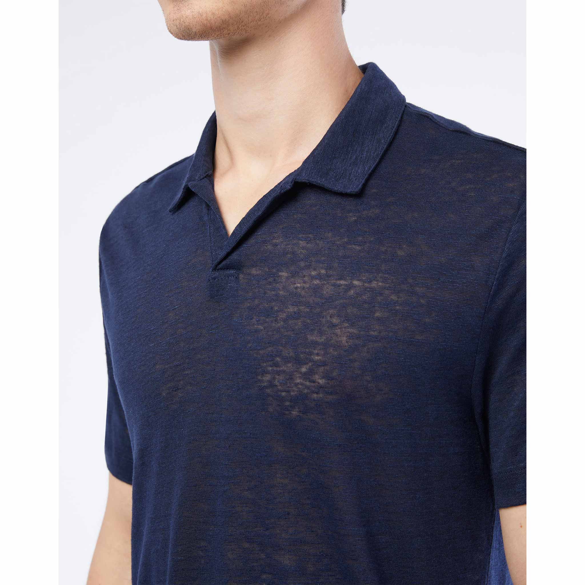 Shaun Linen Polo in Navy
