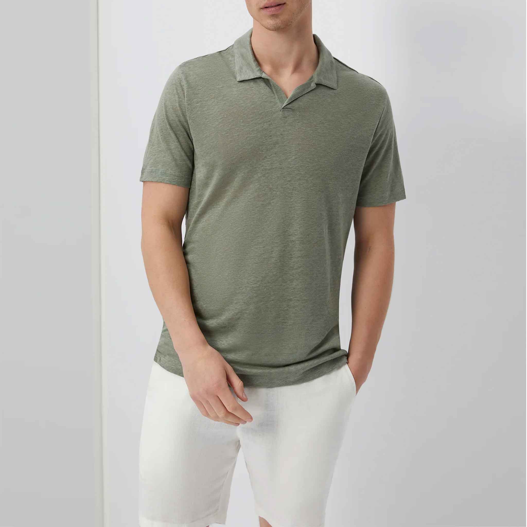 Shaun Linen Polo in Sage