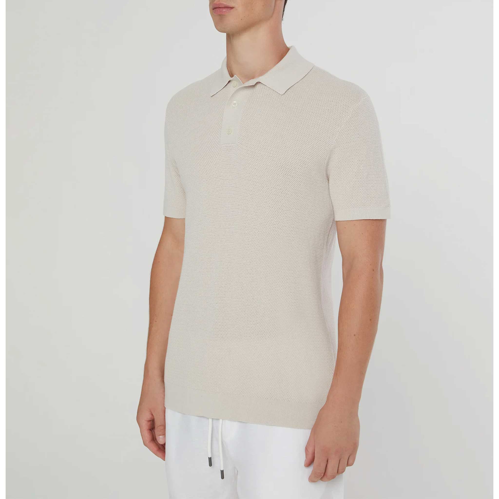 Cotton Textured Knit Polo in Stone