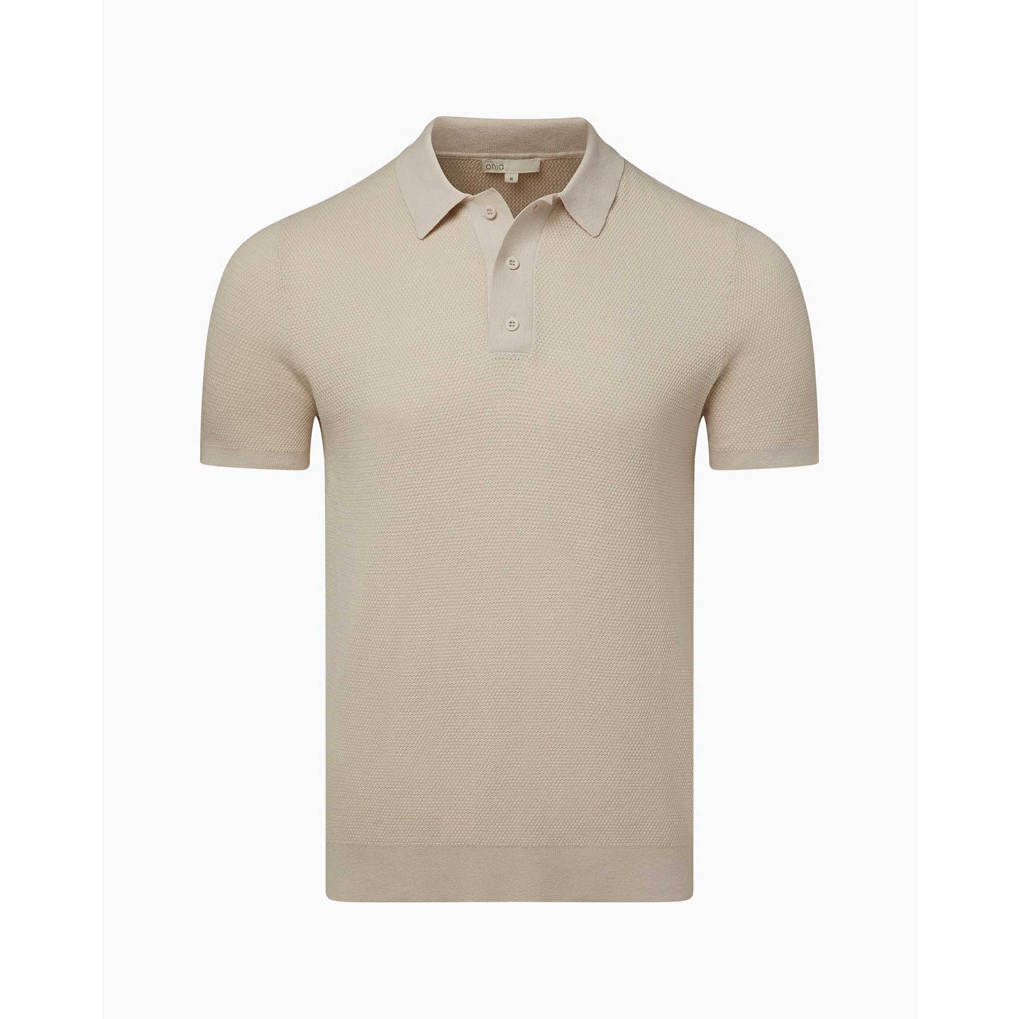Cotton Textured Knit Polo in Stone