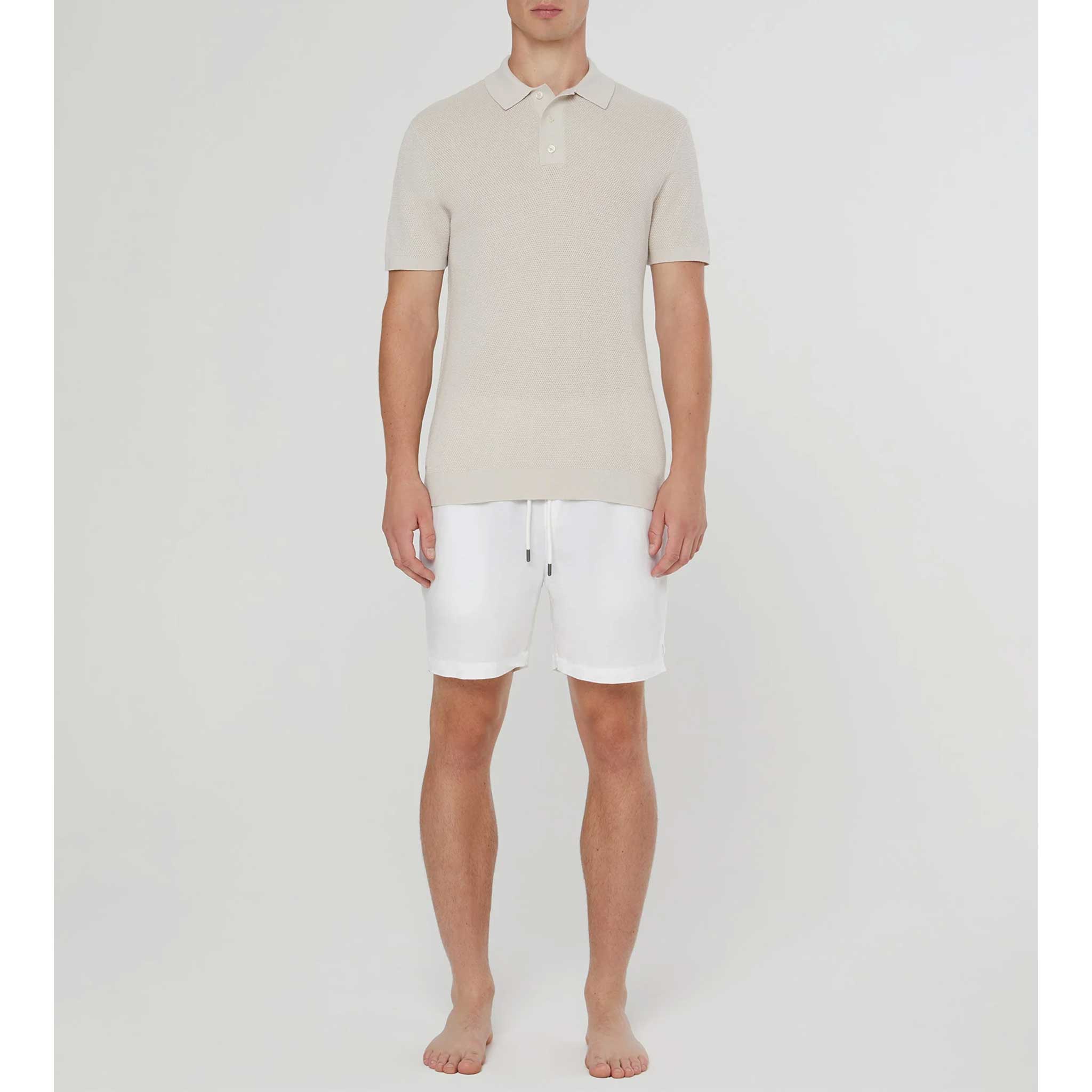 Cotton Textured Knit Polo in Stone