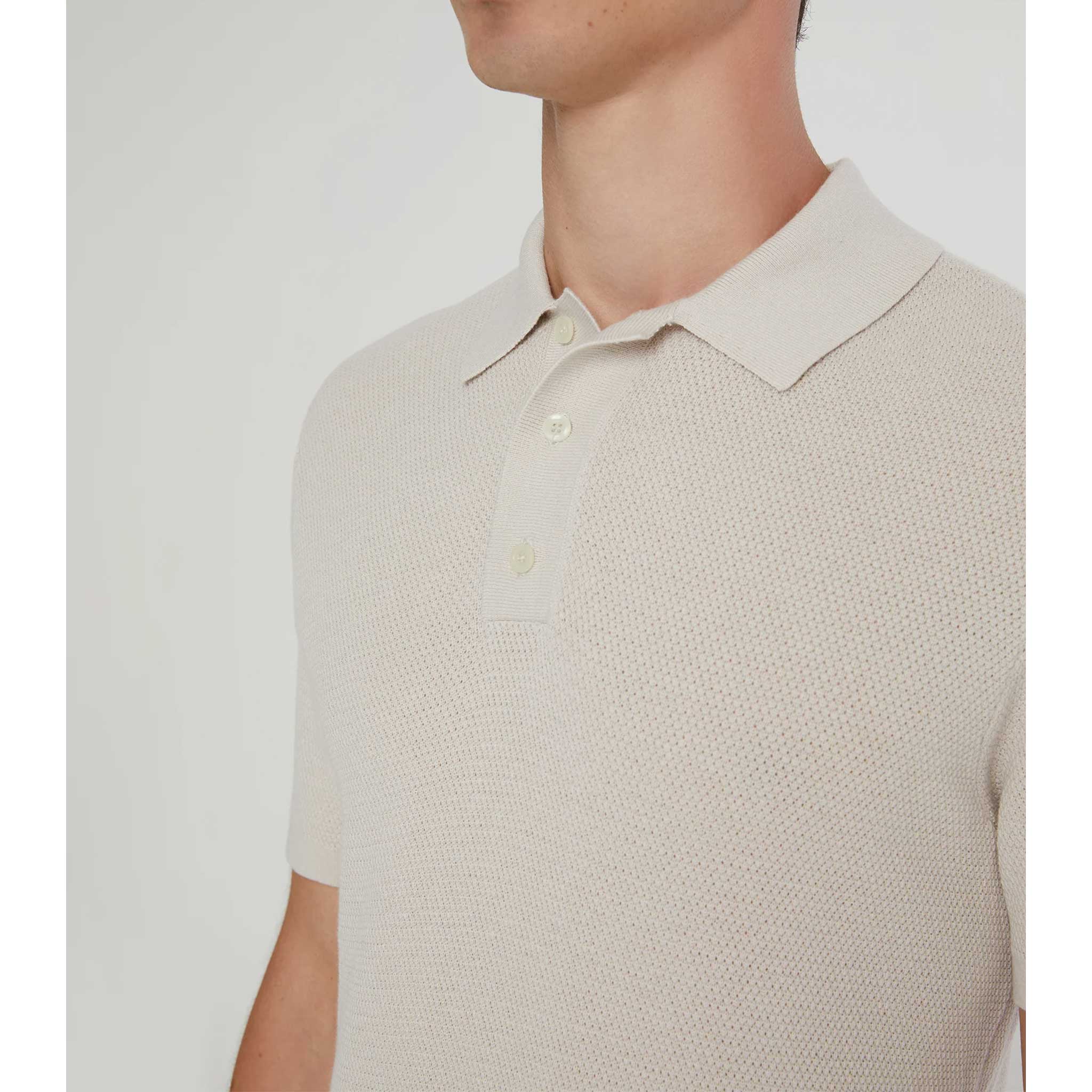 Cotton Textured Knit Polo in Stone