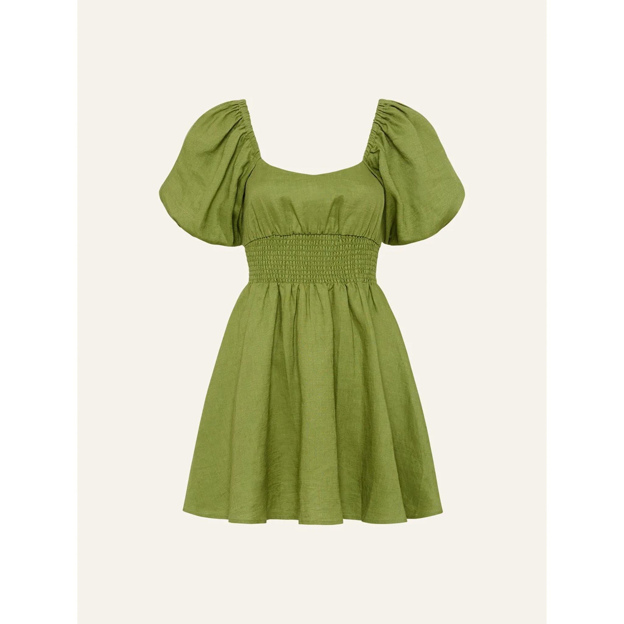 Smocked Mini Dress in Olive