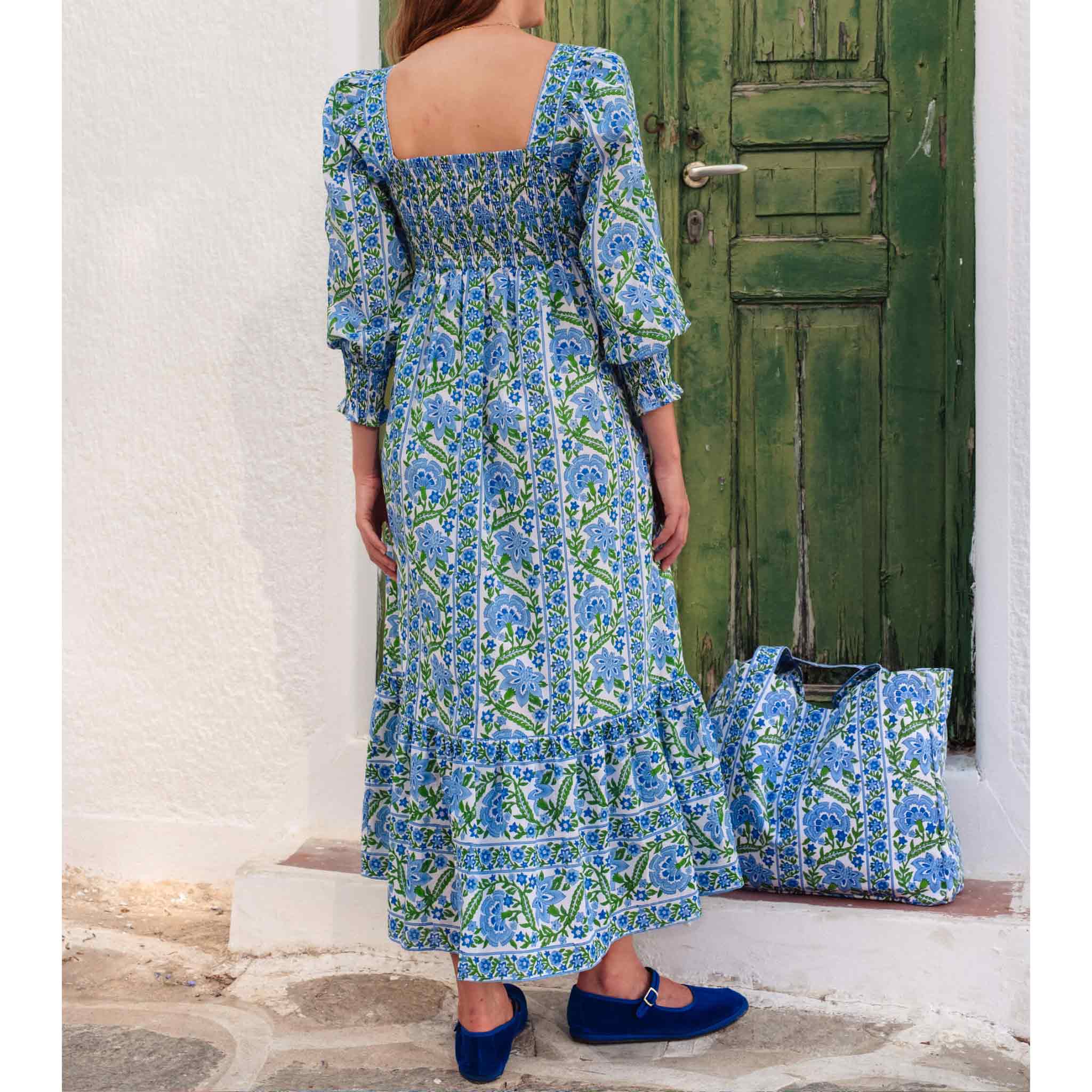 Lucia Dress in Sapphire Border