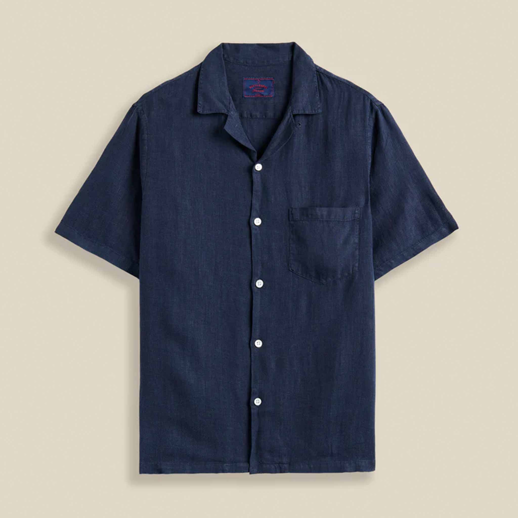 Linen Camp Collar Shirt in Navy