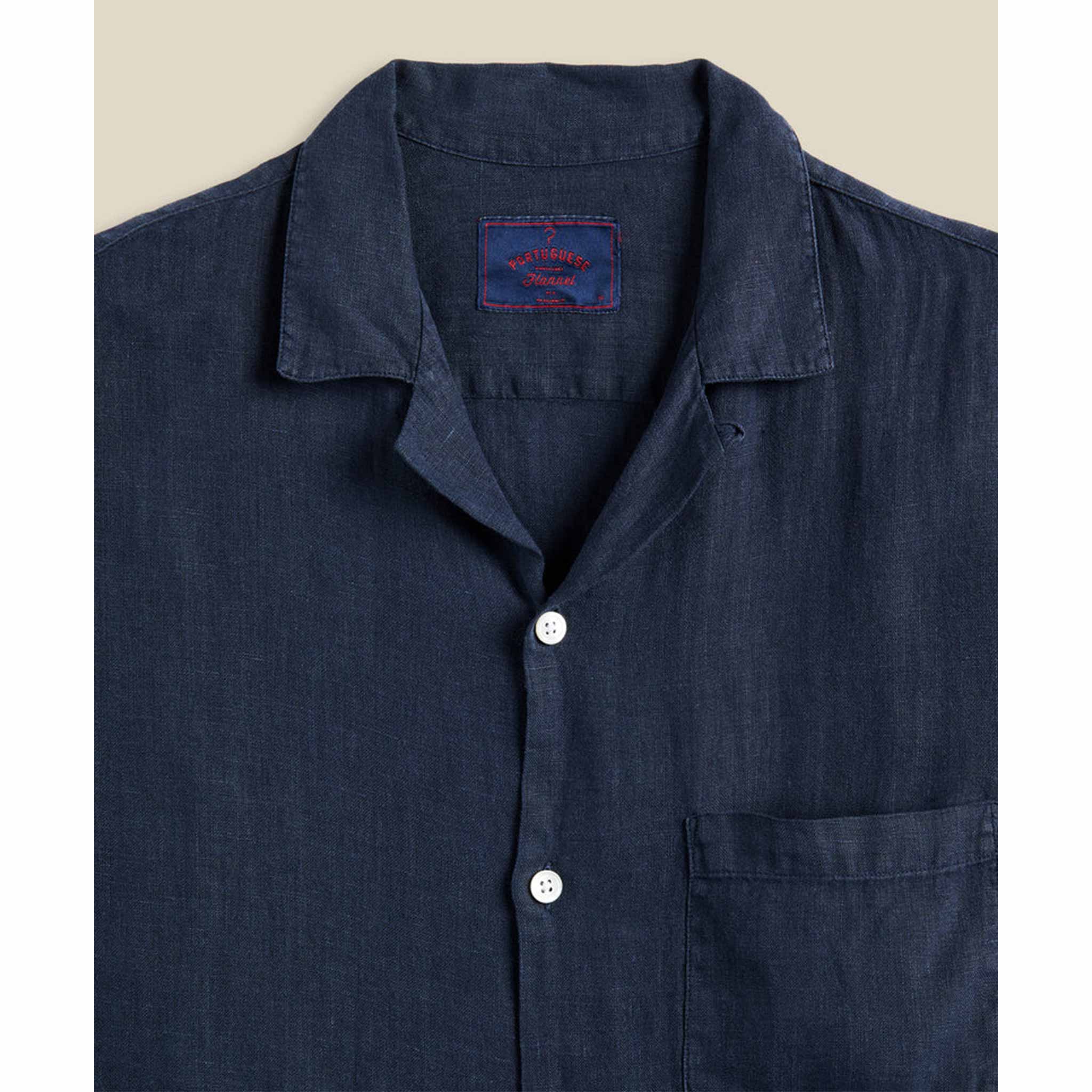 Linen Camp Collar Shirt in Navy
