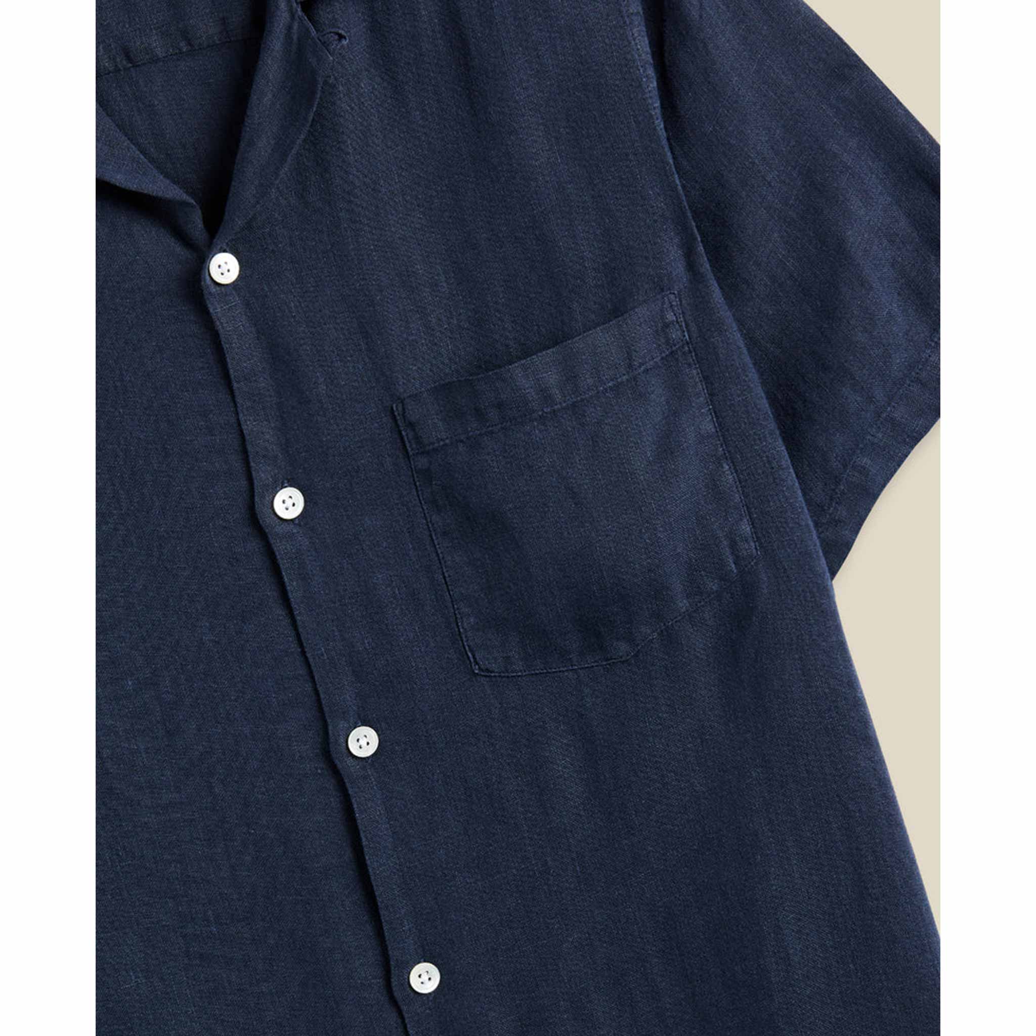 Linen Camp Collar Shirt in Navy