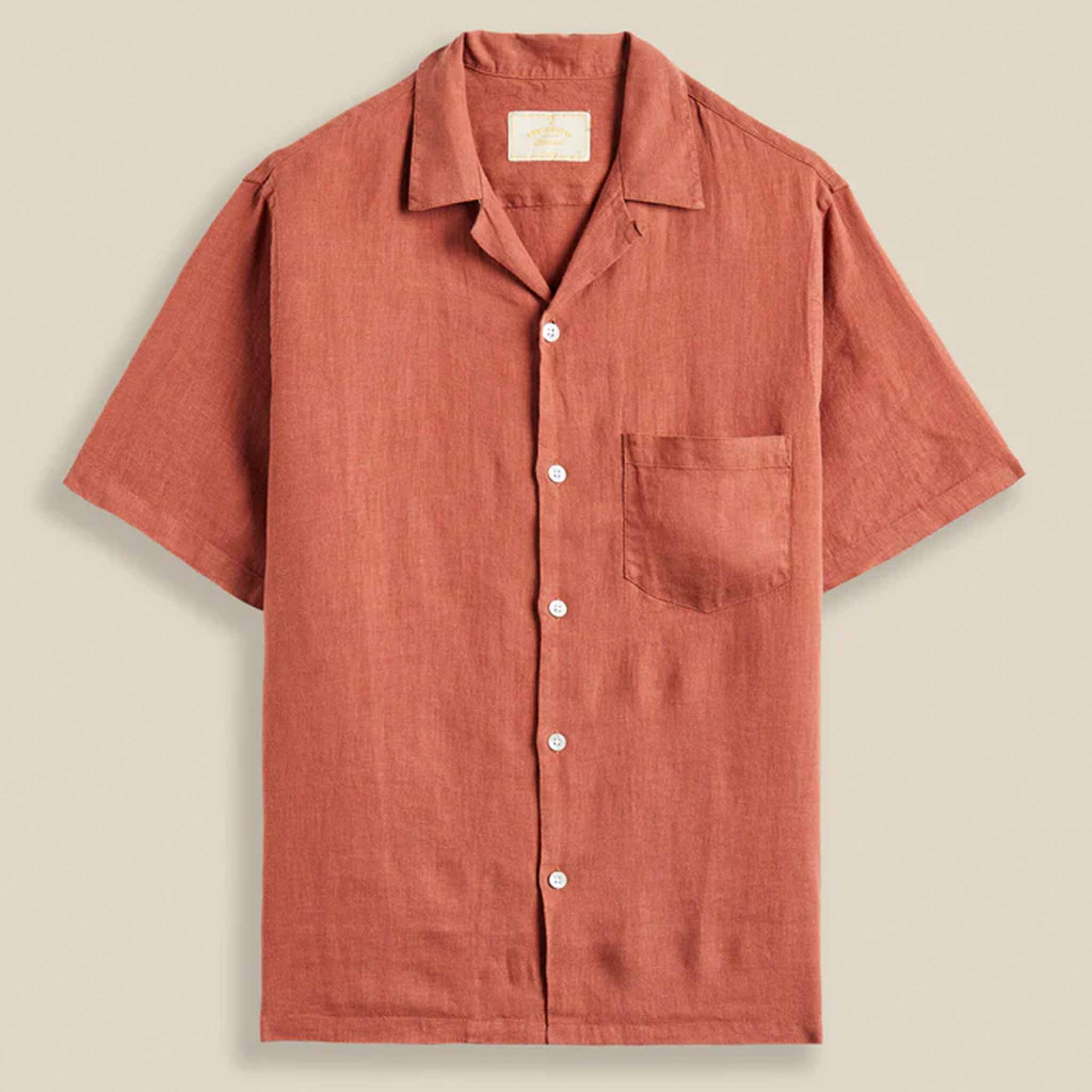 Linen Camp Collar Shirt in Terracotta