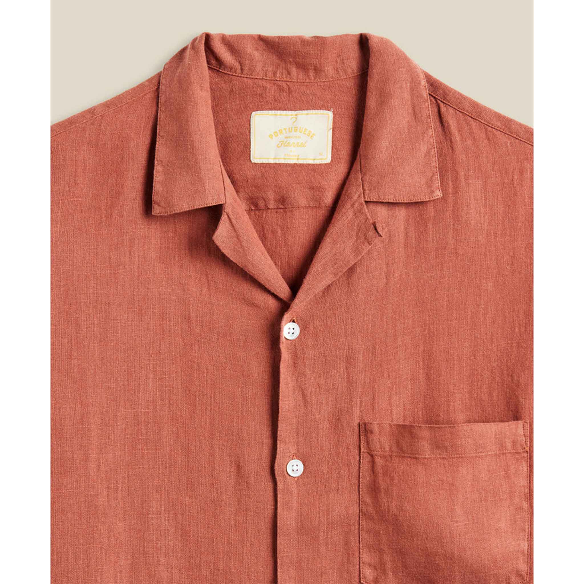 Linen Camp Collar Shirt in Terracotta
