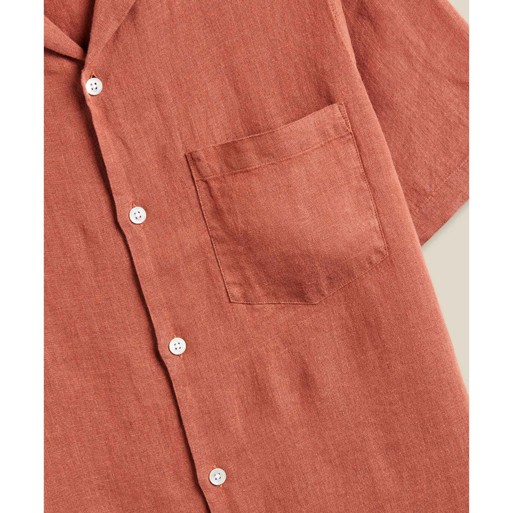 Linen Camp Collar Shirt in Terracotta