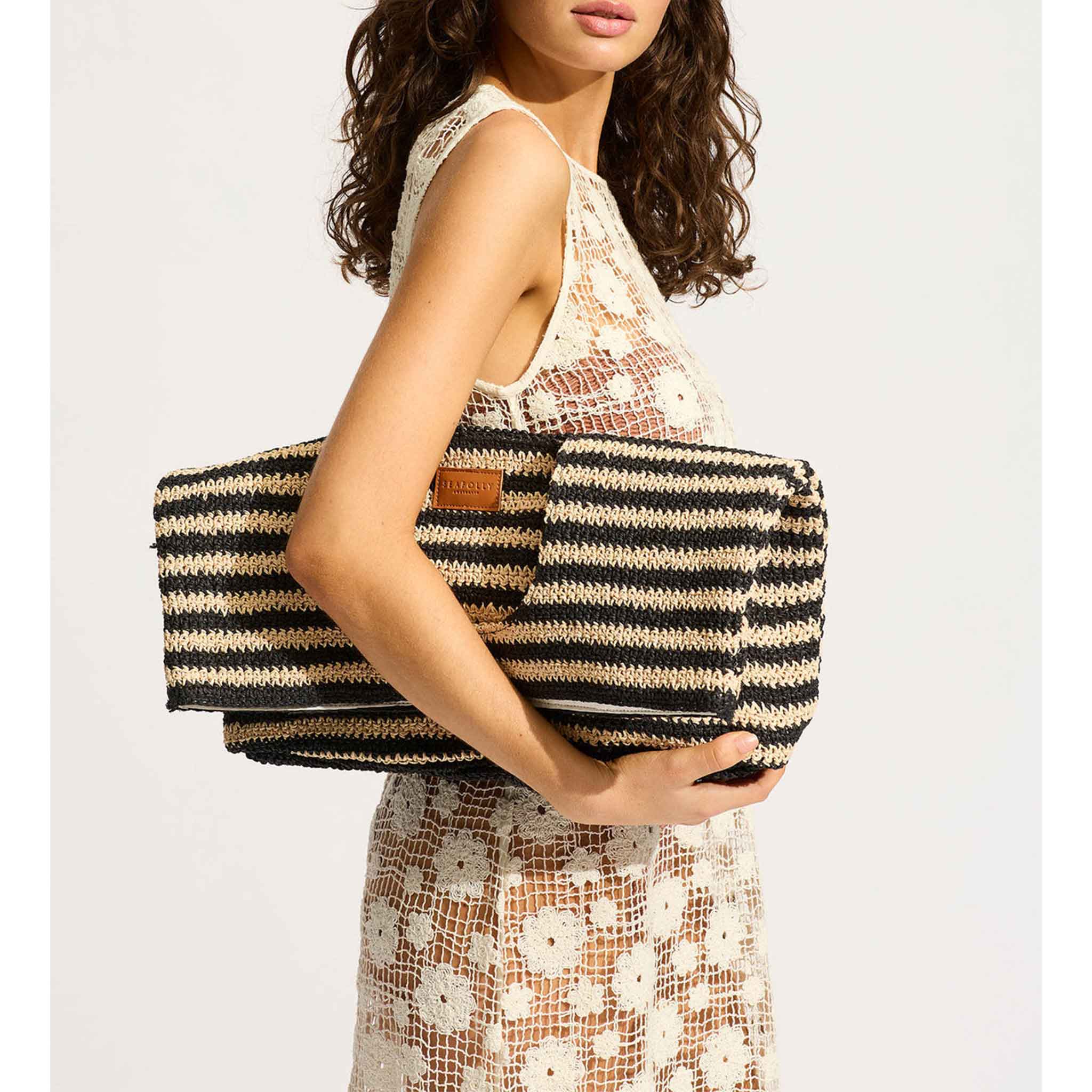 Raffia Stripe Basket Bag