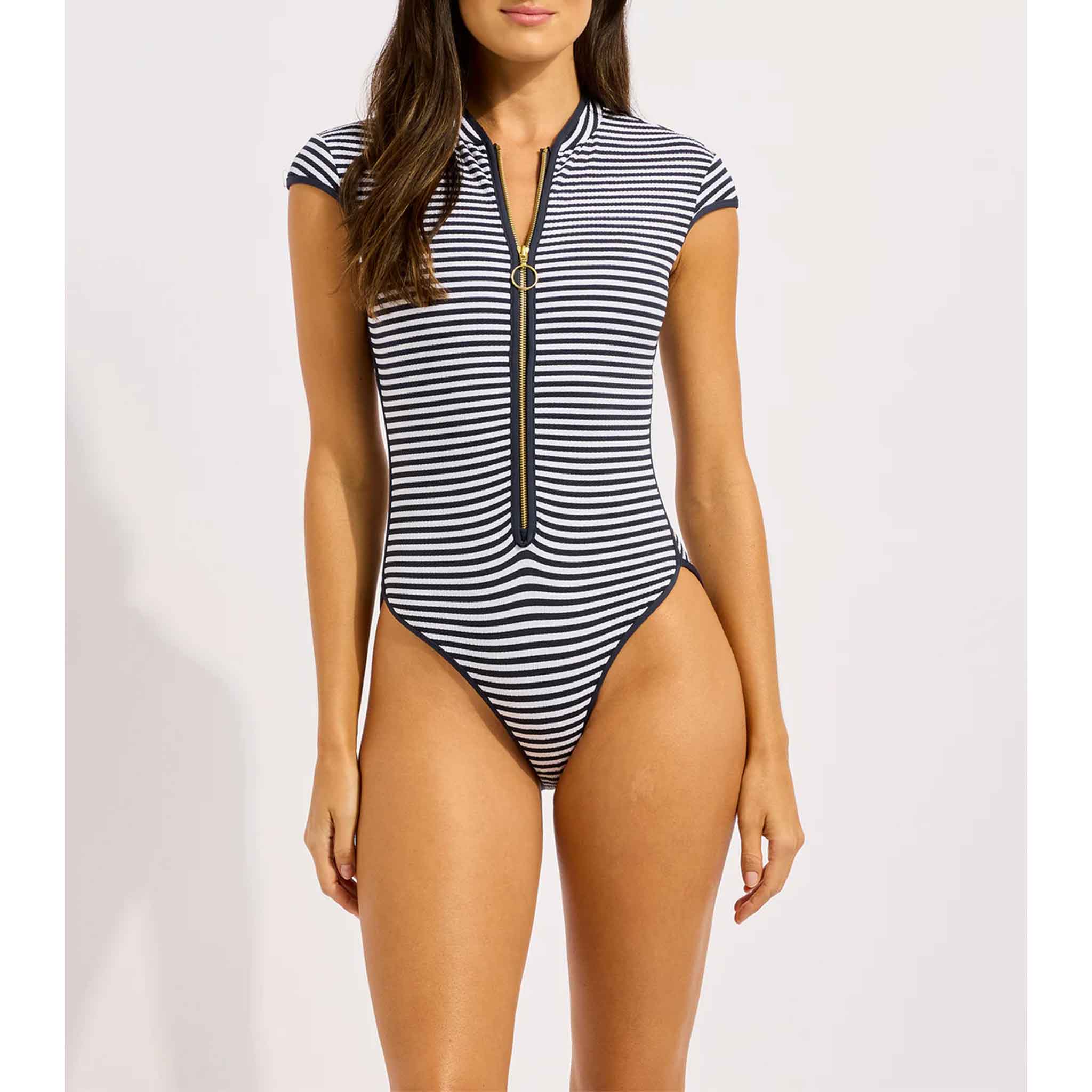 Clubhouse Cap Sleeve Zip Front One Piece
