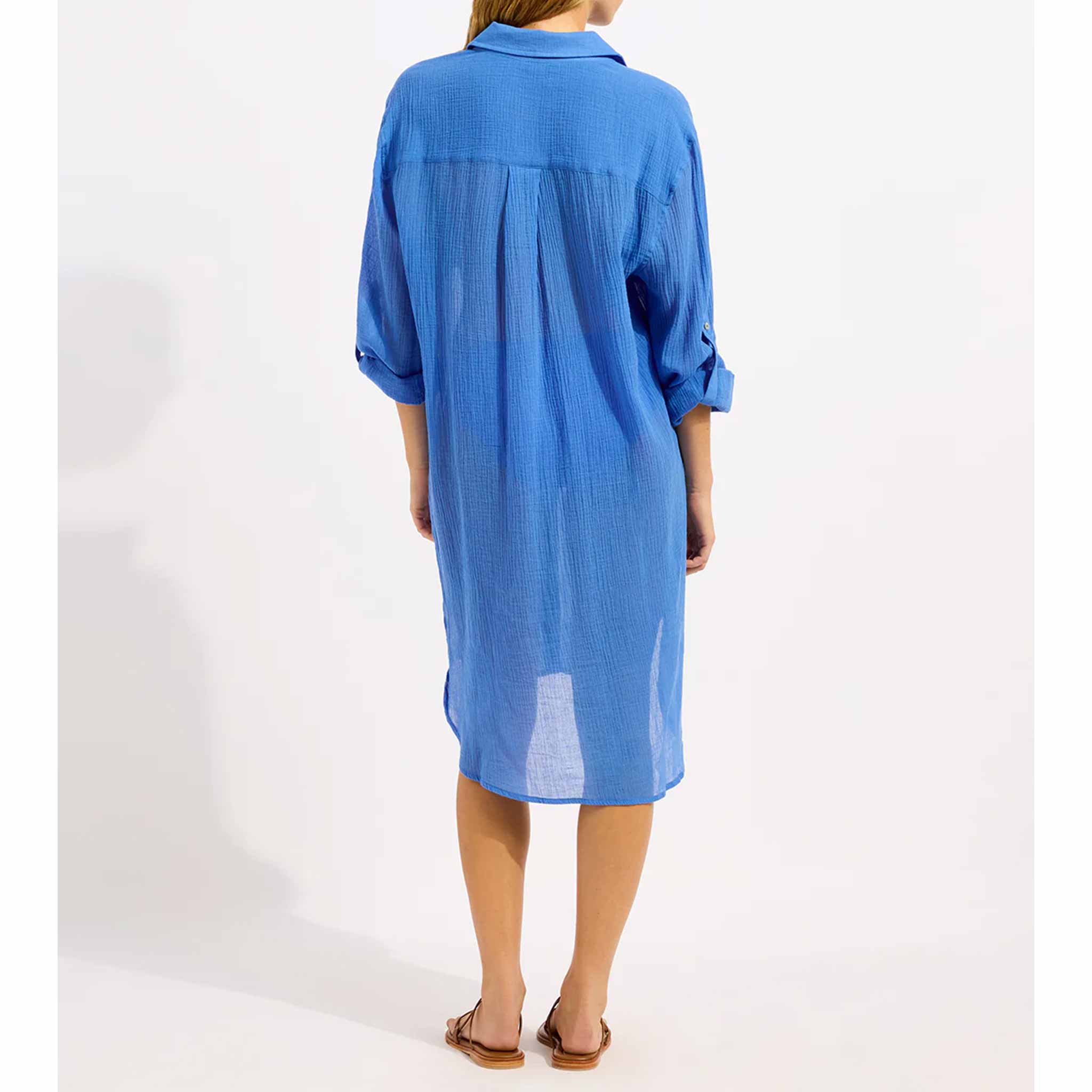 Crinkle Twill Beach Shirt in Sapphire